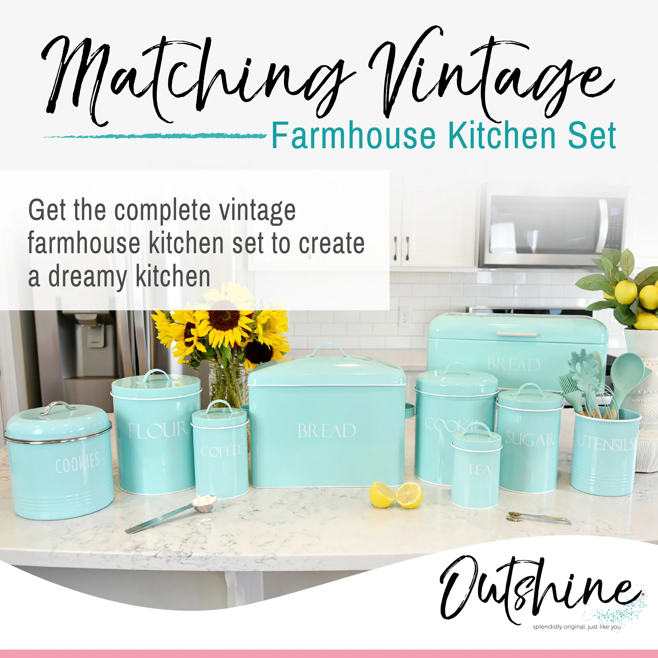 Outshine Metal Kitchen Farmhouse Canister and Jar with Airtight Lids