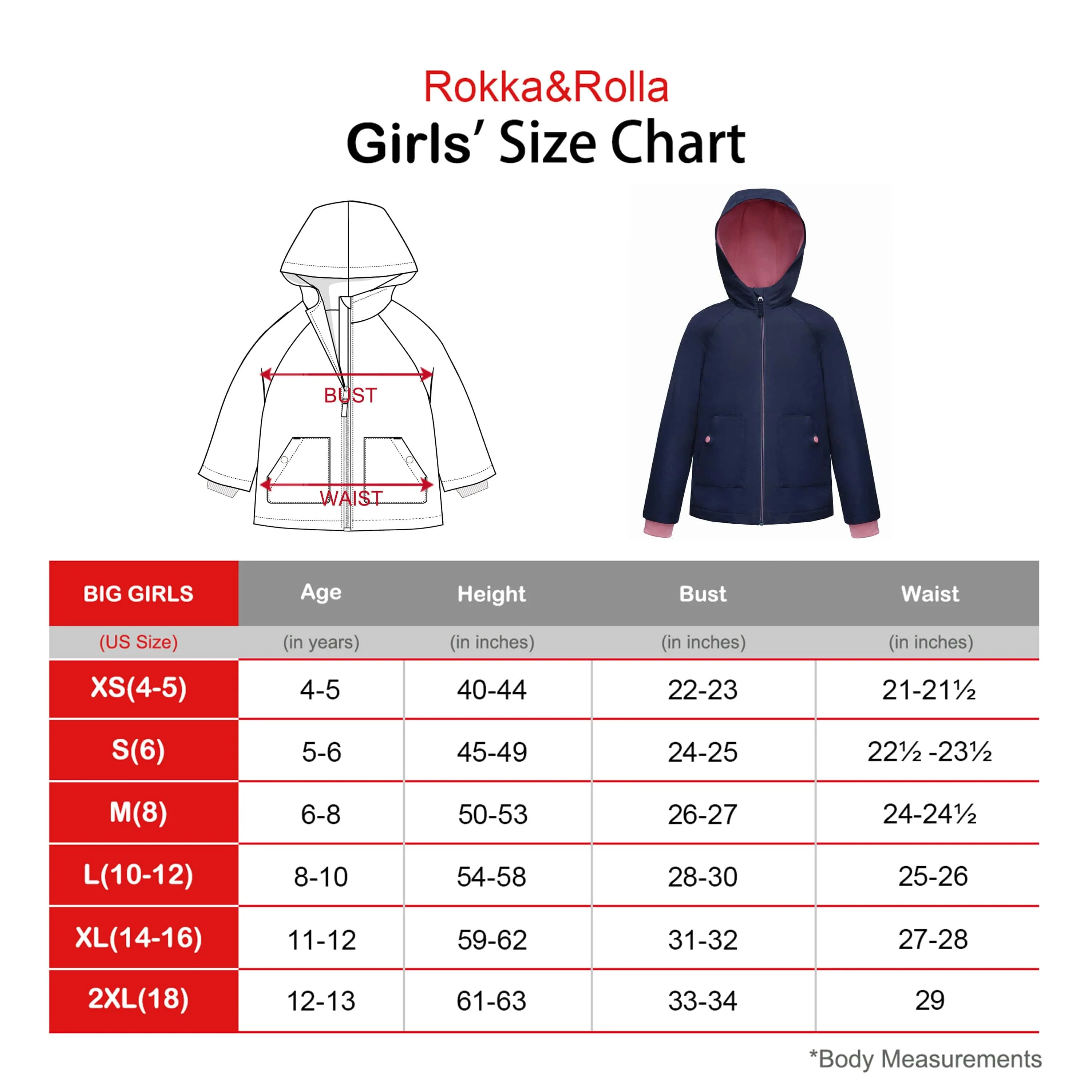 Girl's Hooded Water-Resistant Parka Windbreaker Jacket
