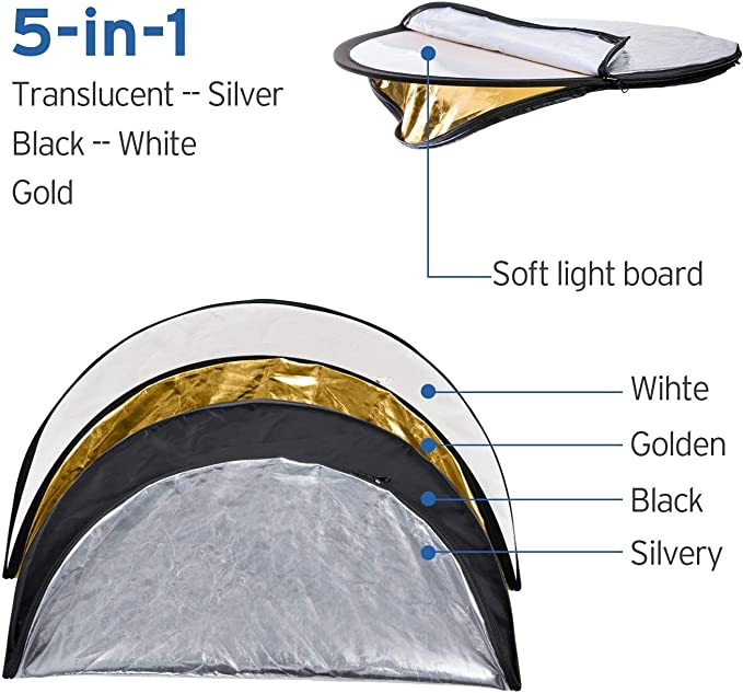 5 in 1 Collapsible Disc Reflector Set