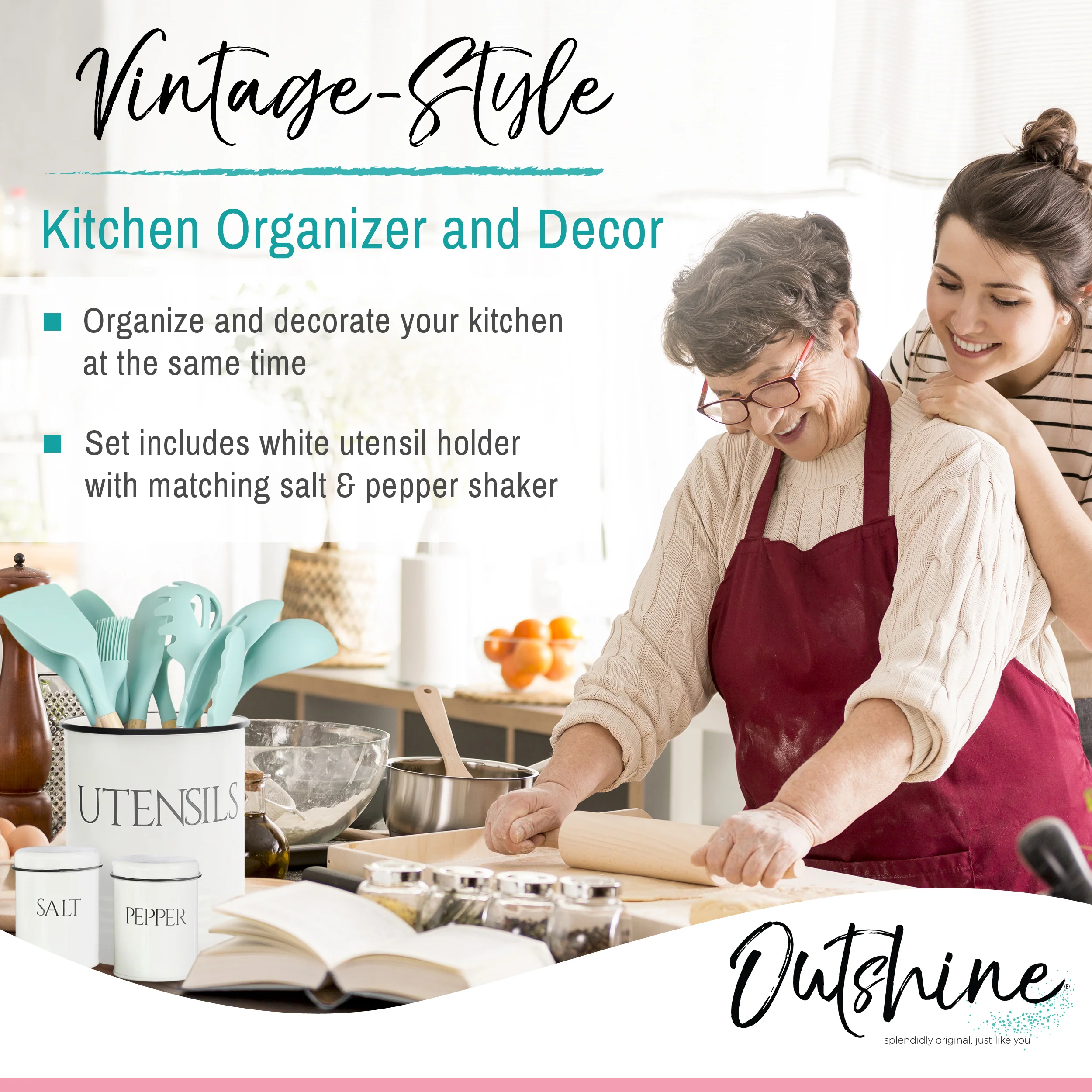 Outshine Vintage Farmhouse Metal Kitchen Utensil Holder