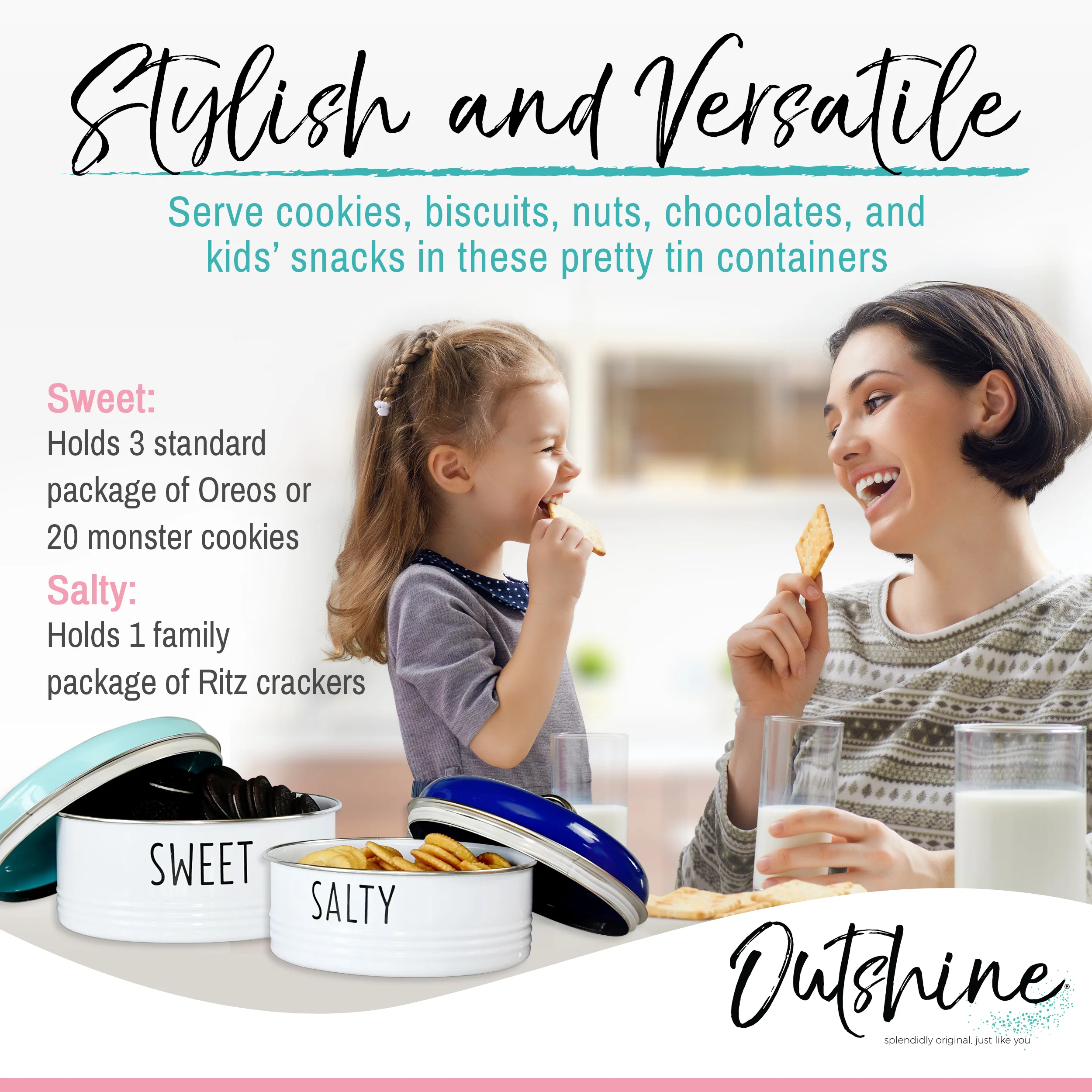 Outshine Farmhouse Round Tin Snack Containers with Lids - Set of 2