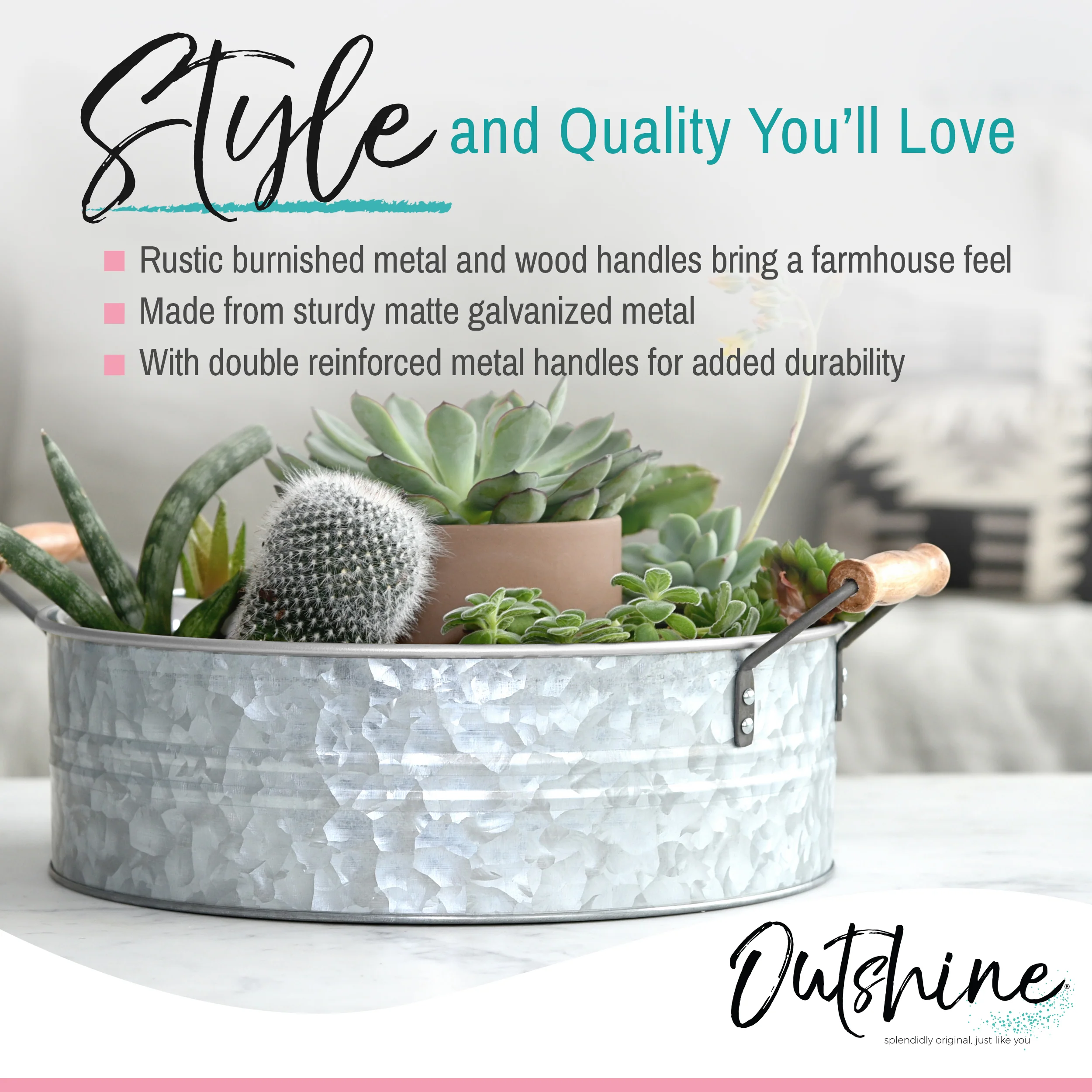 Outshine Farmhouse Kitchen Decor Decorative Metal Storage Tray Coffee Table