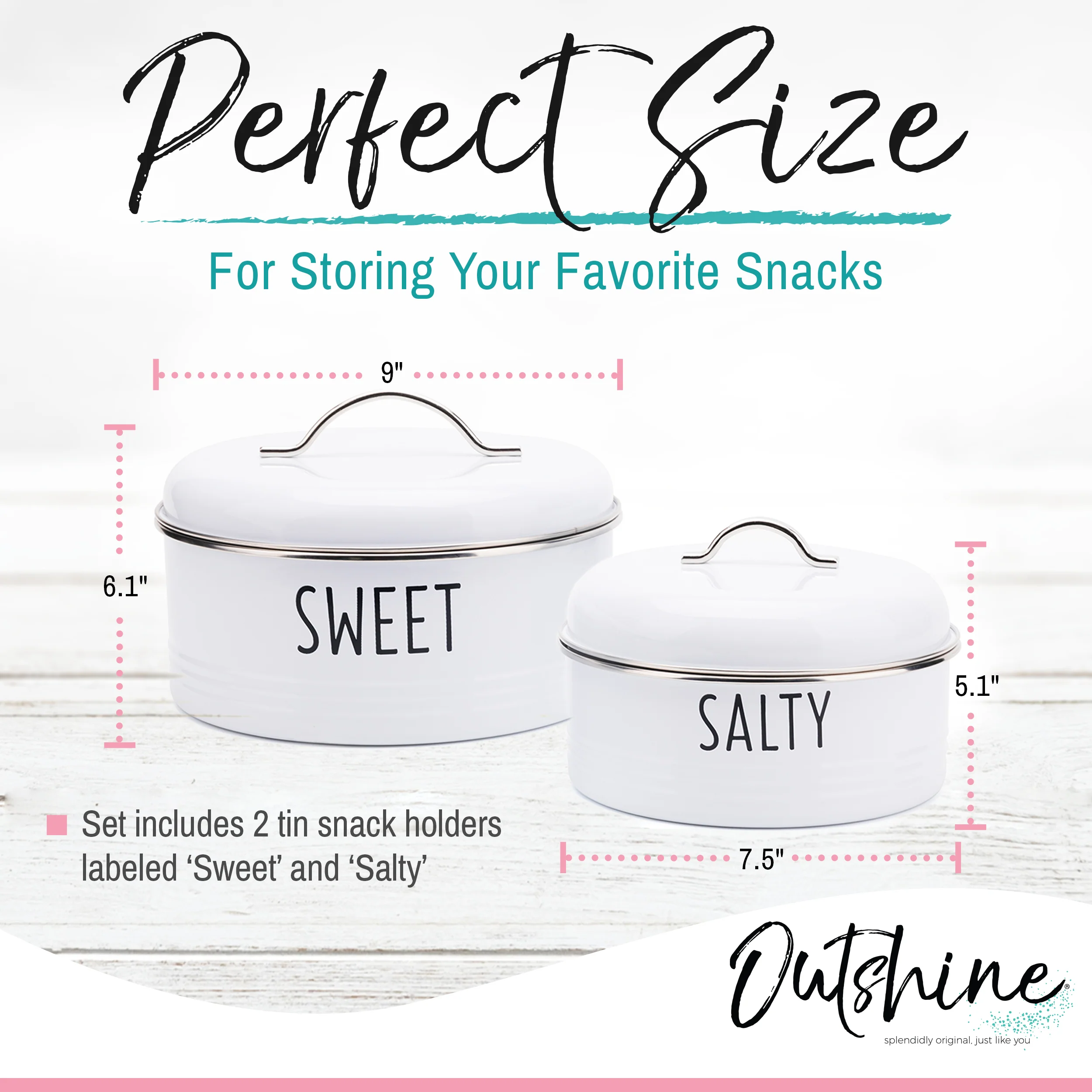 Outshine Farmhouse Round Tin Snack Containers with Lids - Set of 2