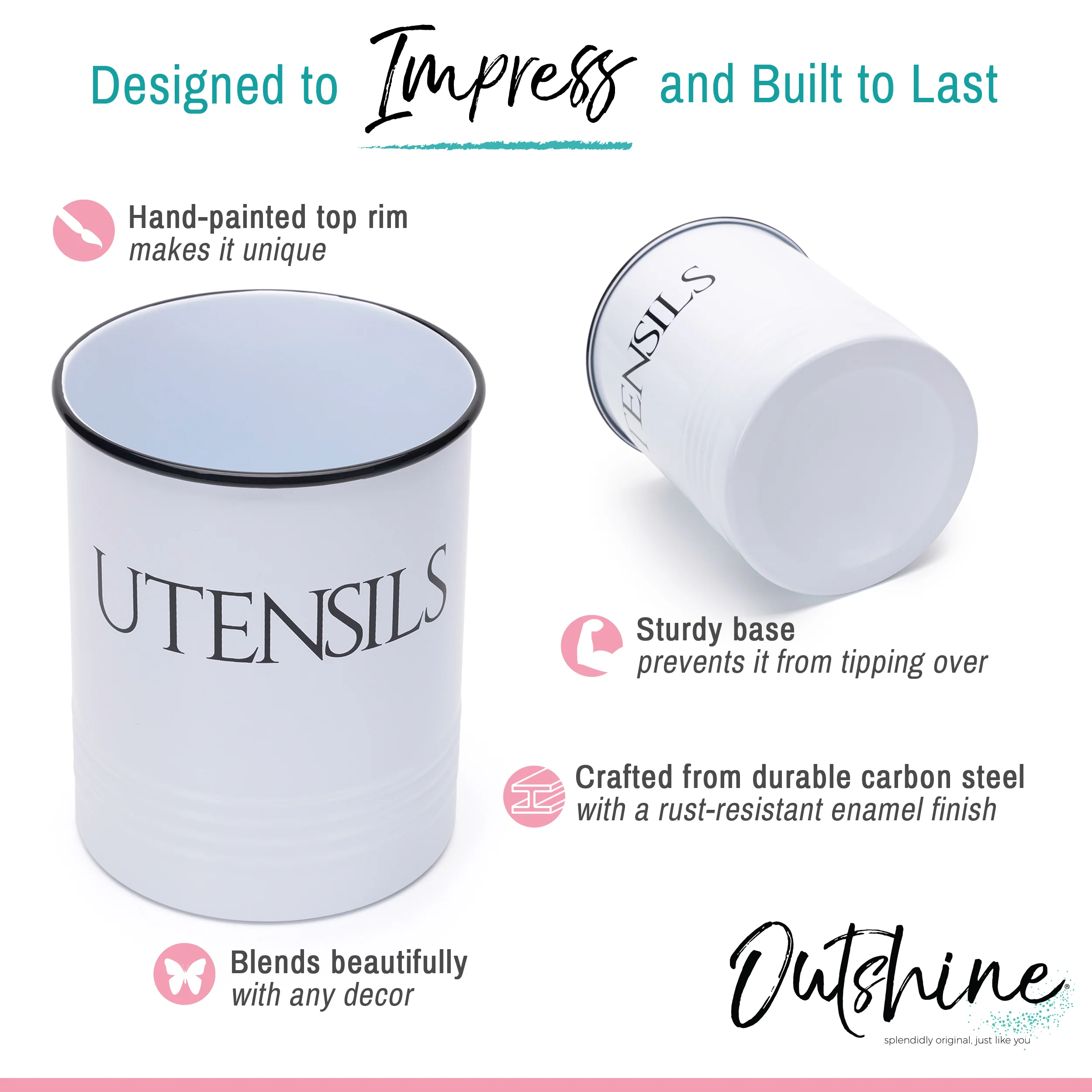 Outshine Vintage Farmhouse Metal Kitchen Utensil Holder