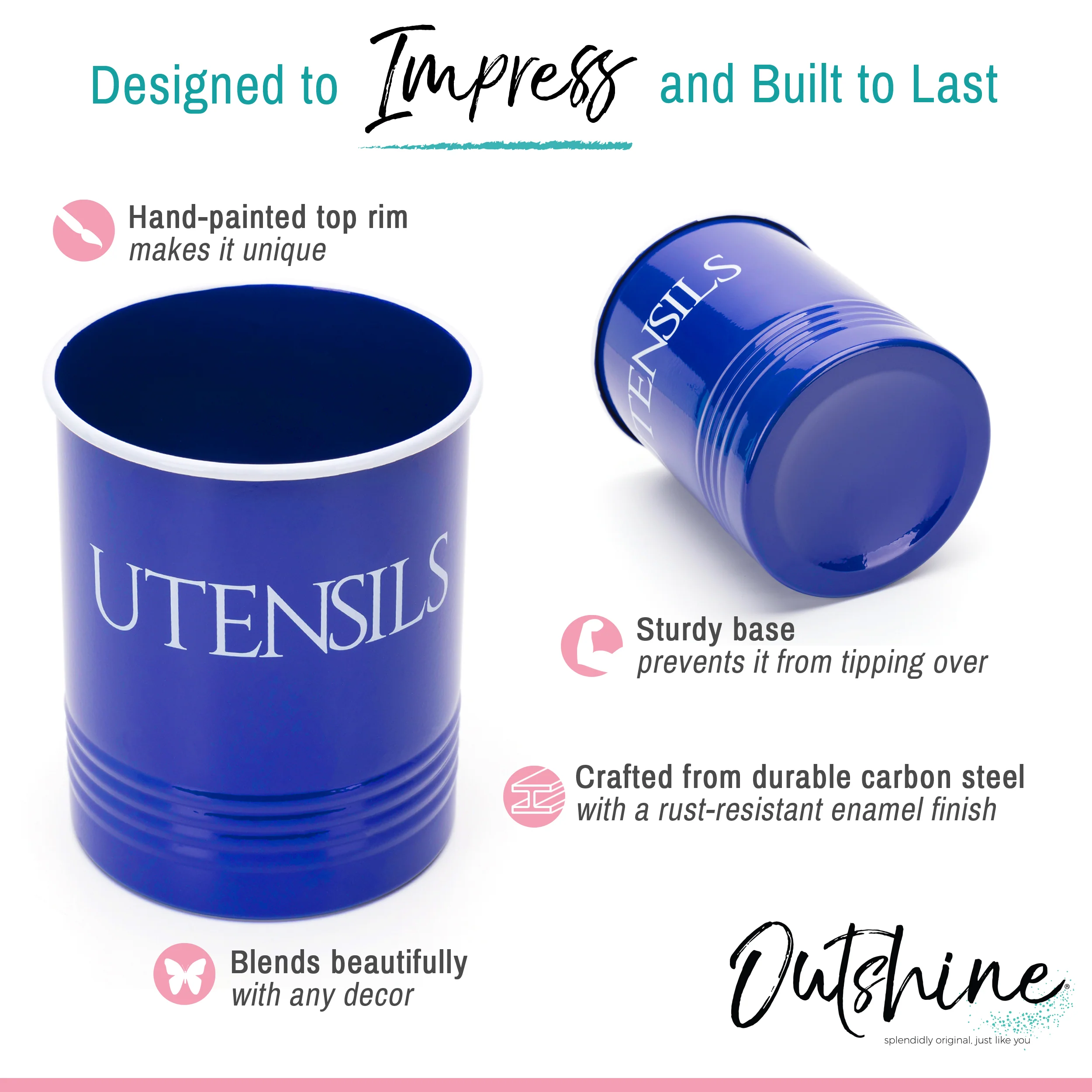 Outshine Vintage Farmhouse Metal Kitchen Utensil Holder