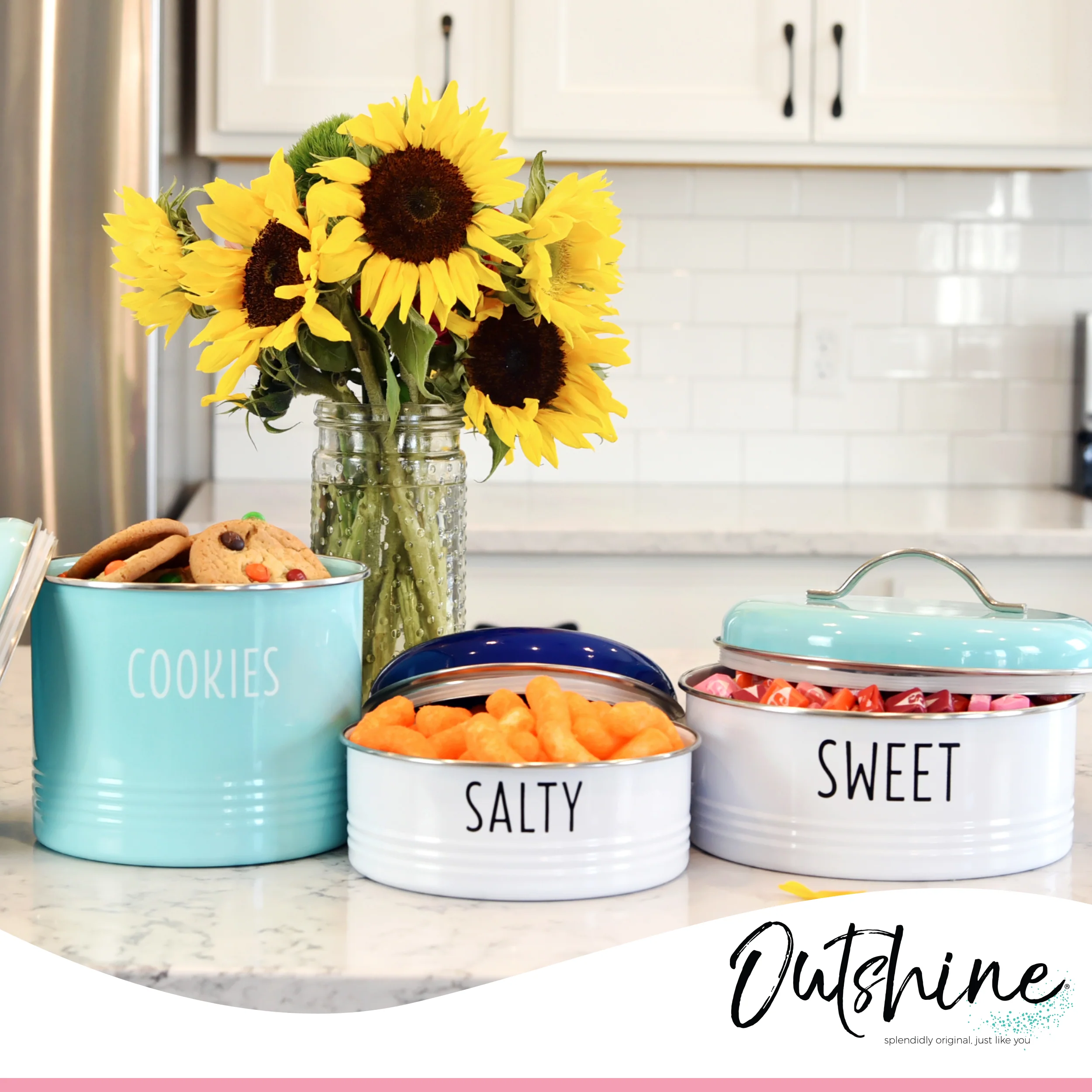 Outshine Farmhouse Round Tin Snack Containers with Lids - Set of 2