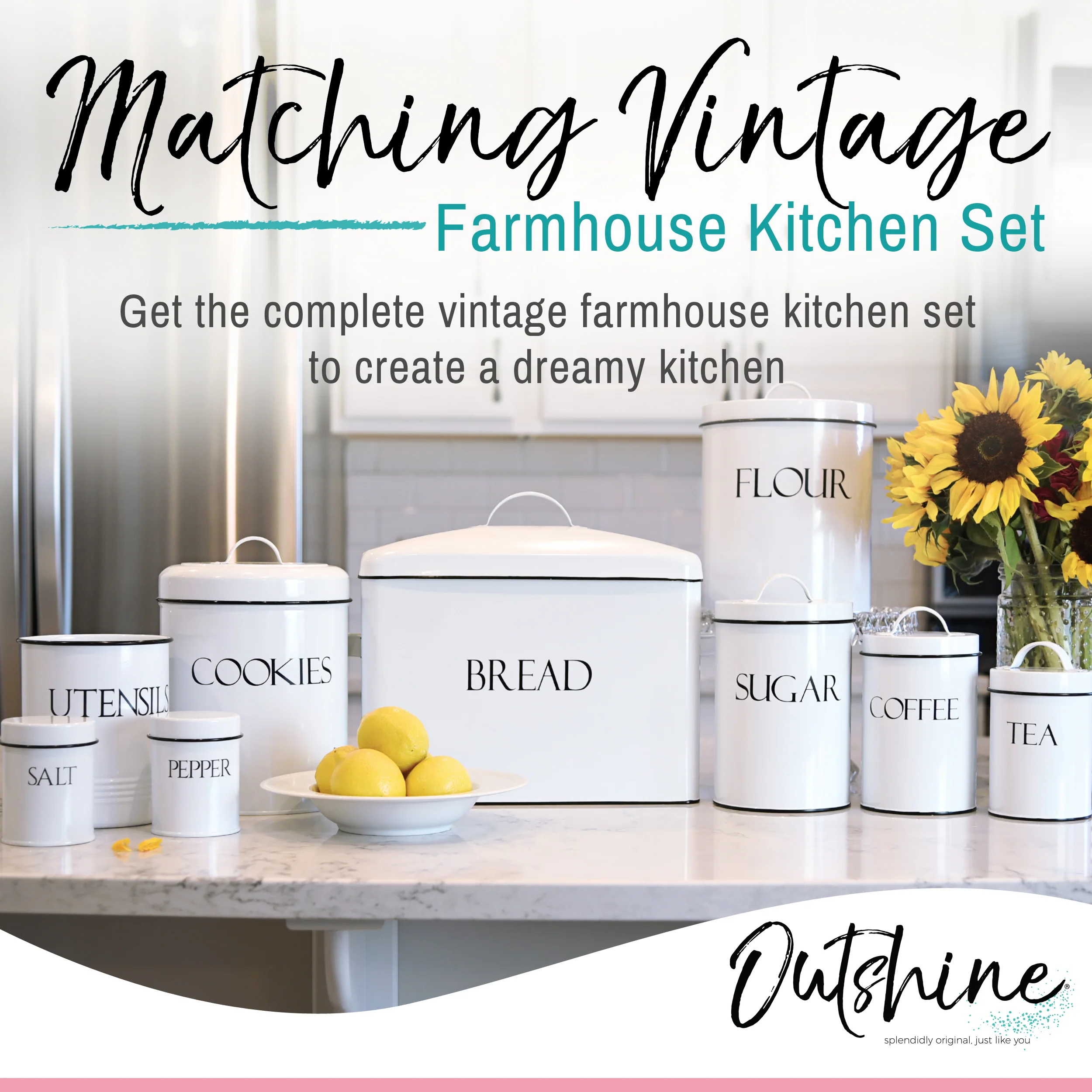 OUTSHINE Farmhouse Extra Large Bread Box for Kitchen Countertop | White Bread Box with Fitted Lid | Vintage Bread Storage Container for Kitchen | Farmhouse Bread Box Countertop Gift