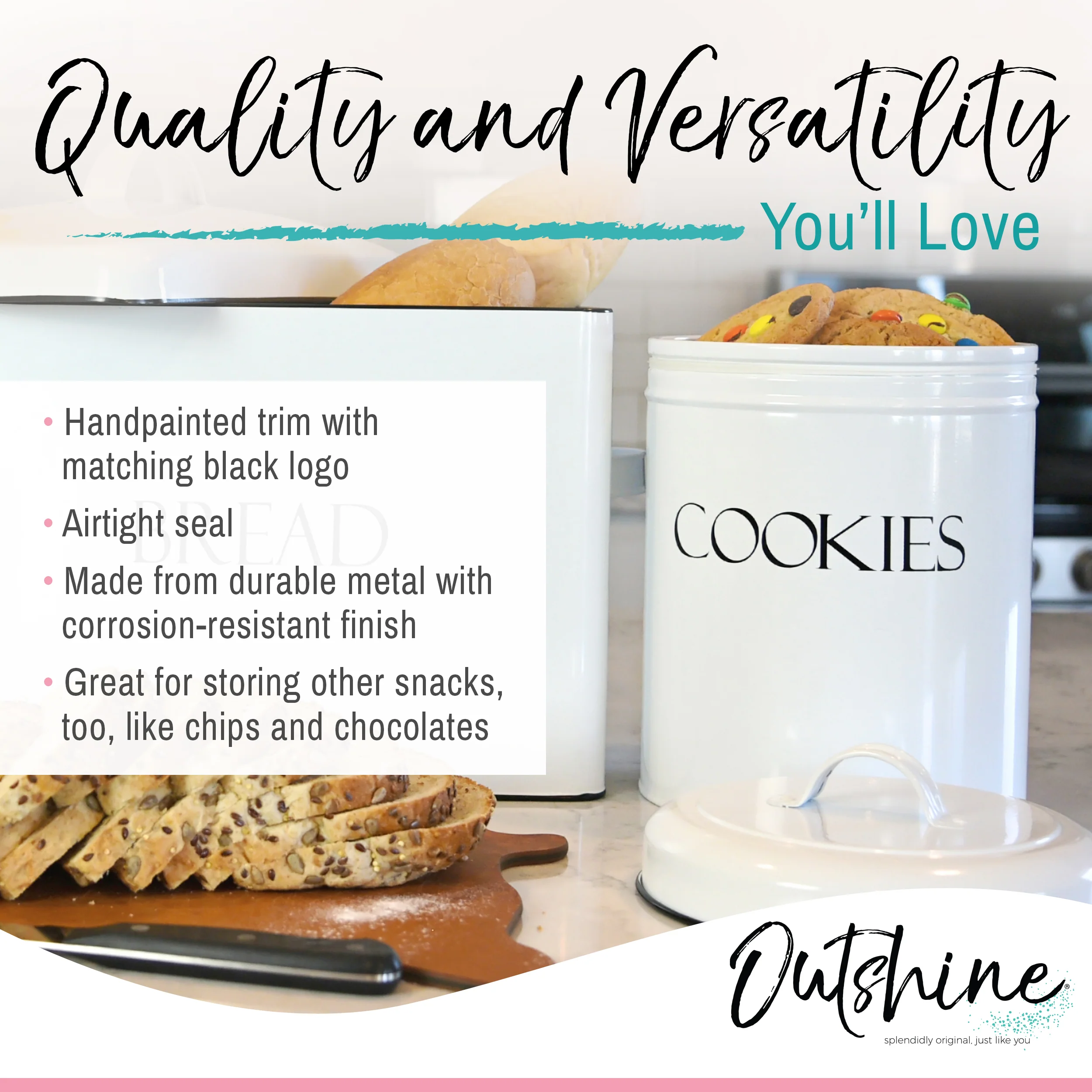 Outshine Metal Kitchen Farmhouse Canister and Jar with Airtight Lids