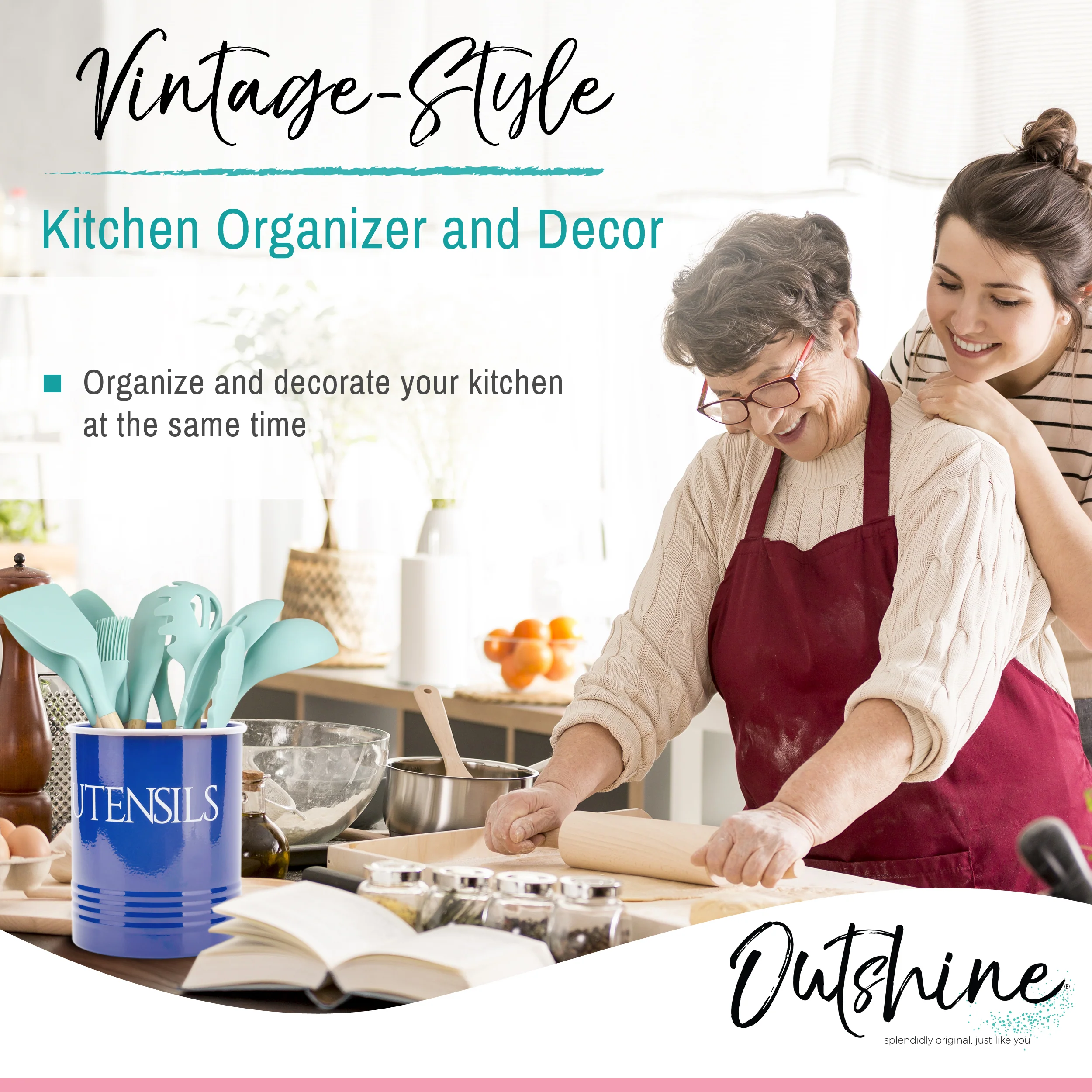 Outshine Vintage Farmhouse Metal Kitchen Utensil Holder