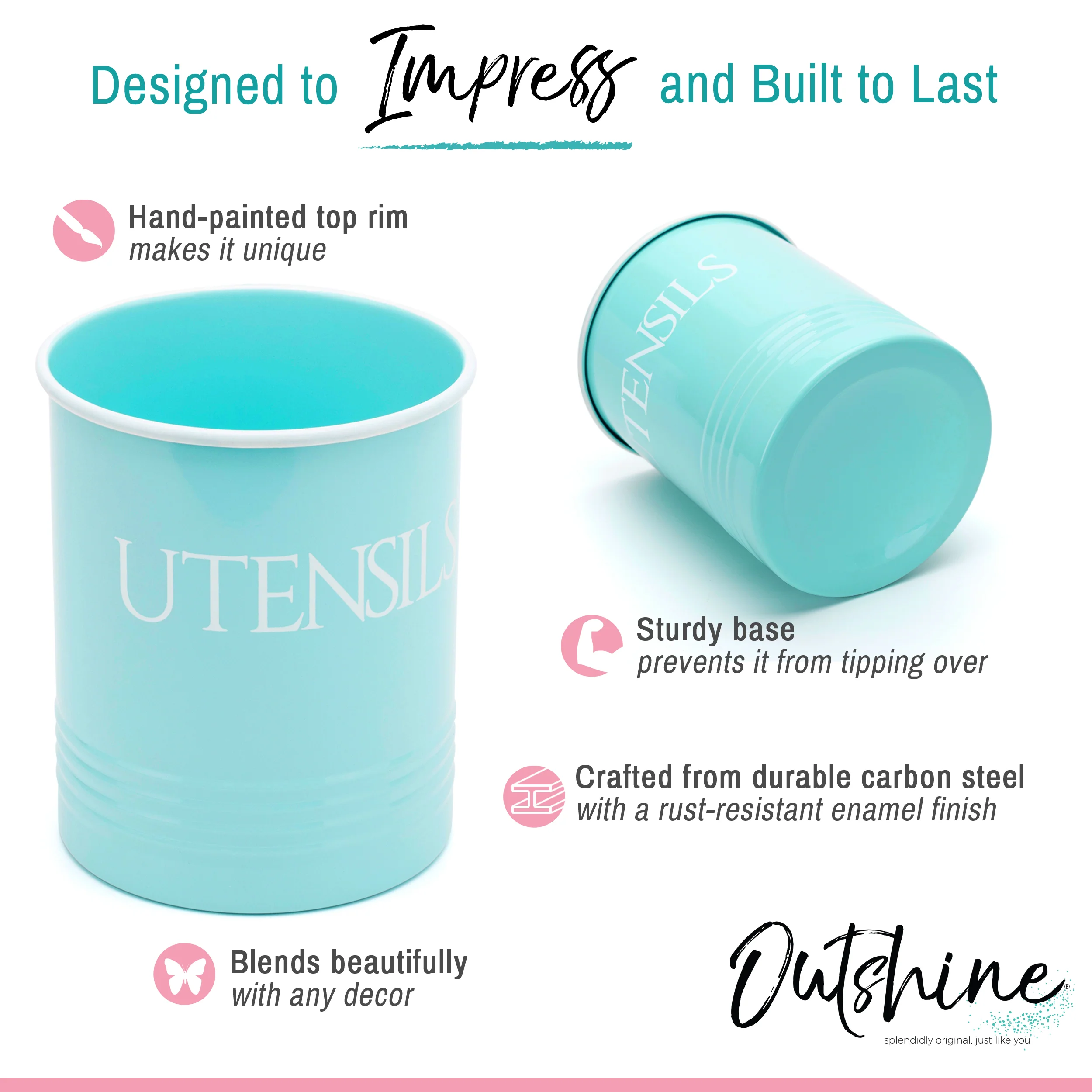 Outshine Vintage Farmhouse Metal Kitchen Utensil Holder