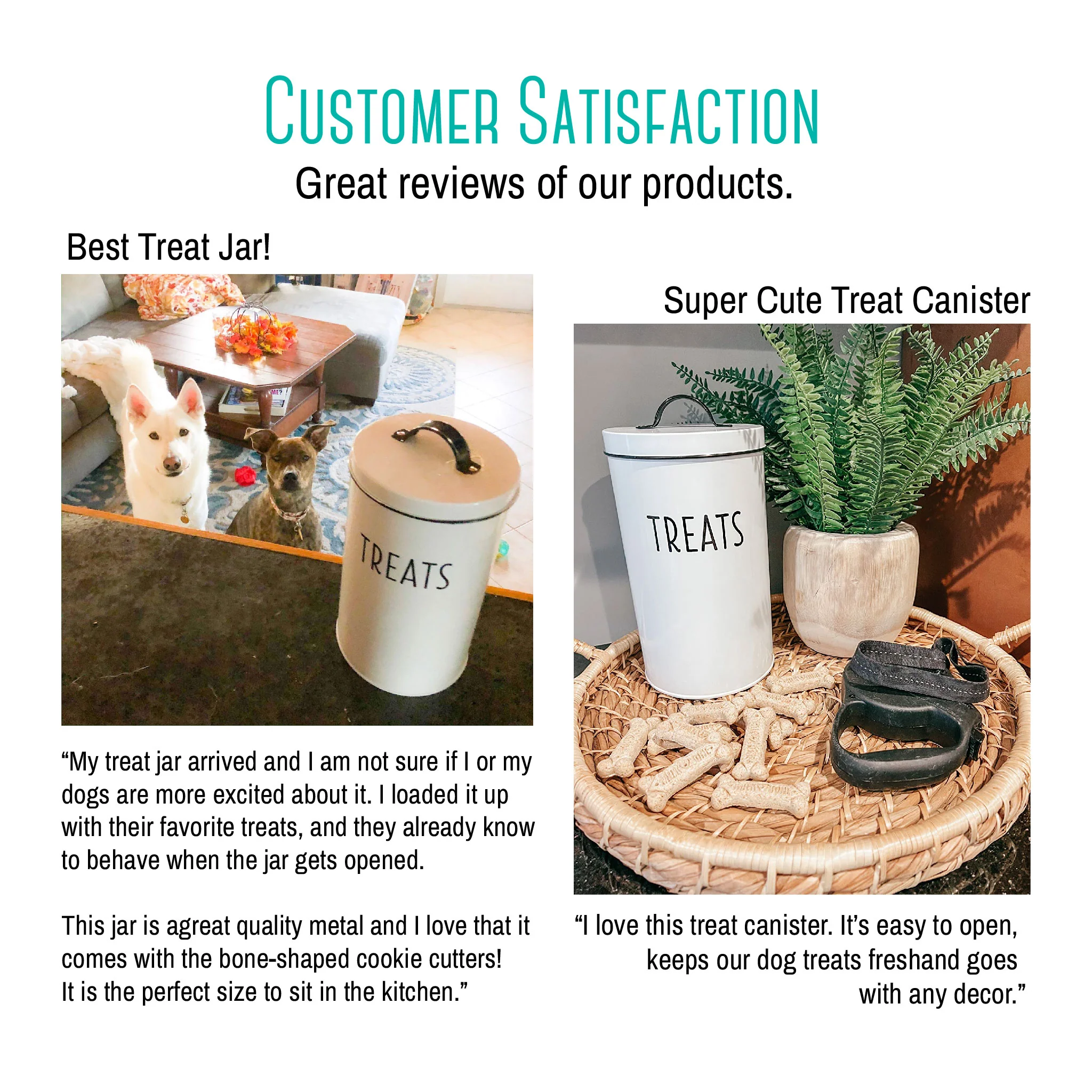 OUTSHINE White Dog Treat Container Airtight with 2 Dog Bone Cookie Cutters | Cute Pet Food Container with Lid | Durable Metal Dog Food Storage Container | Ideal Gift for Dog and Cat Owners