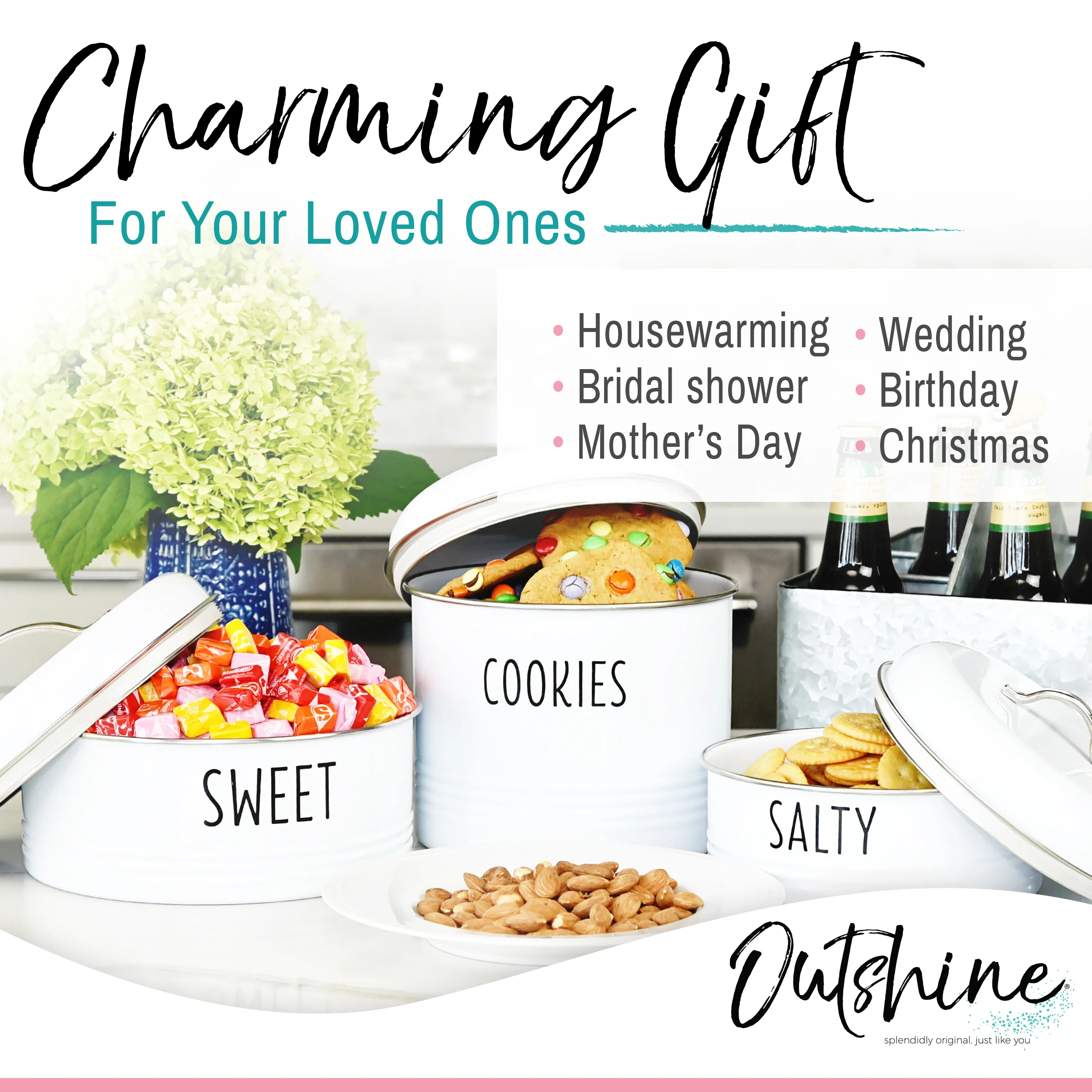 Outshine Farmhouse Round Tin Snack Containers with Lids - Set of 2