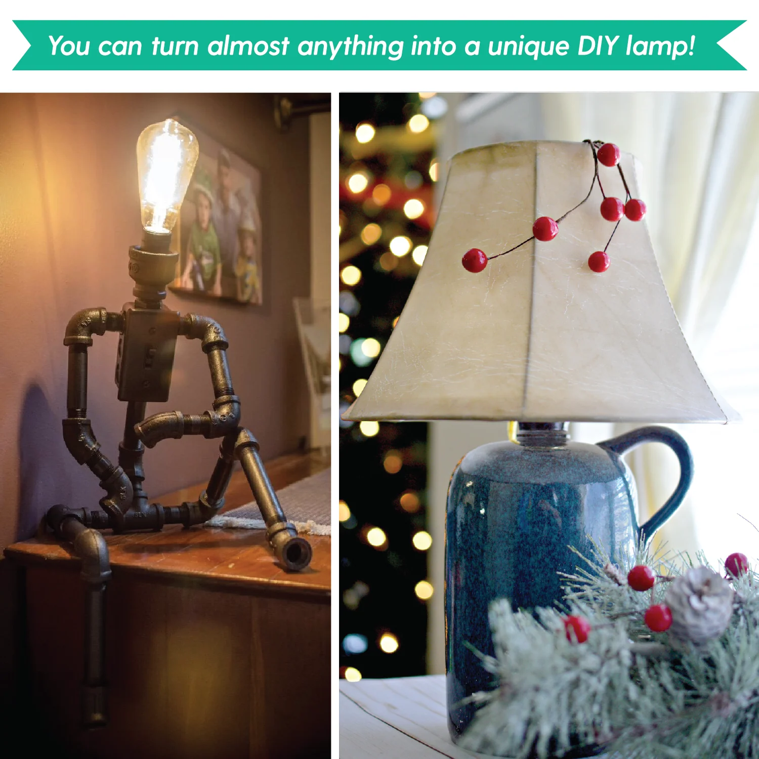 DIY Lamp Wiring Kit (Antique Brass Socket & Brown Cord)