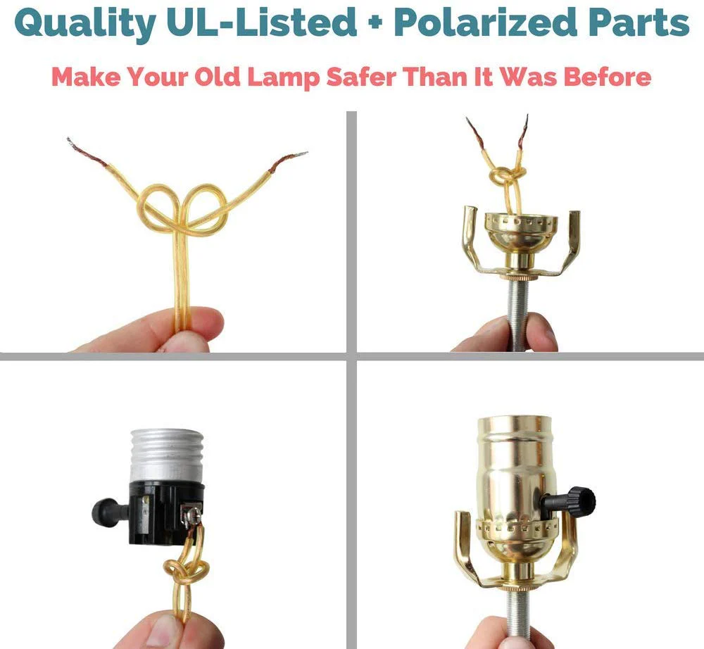 DIY Lamp Wiring Kit (Glossy Brass Socket + Gold Cord)