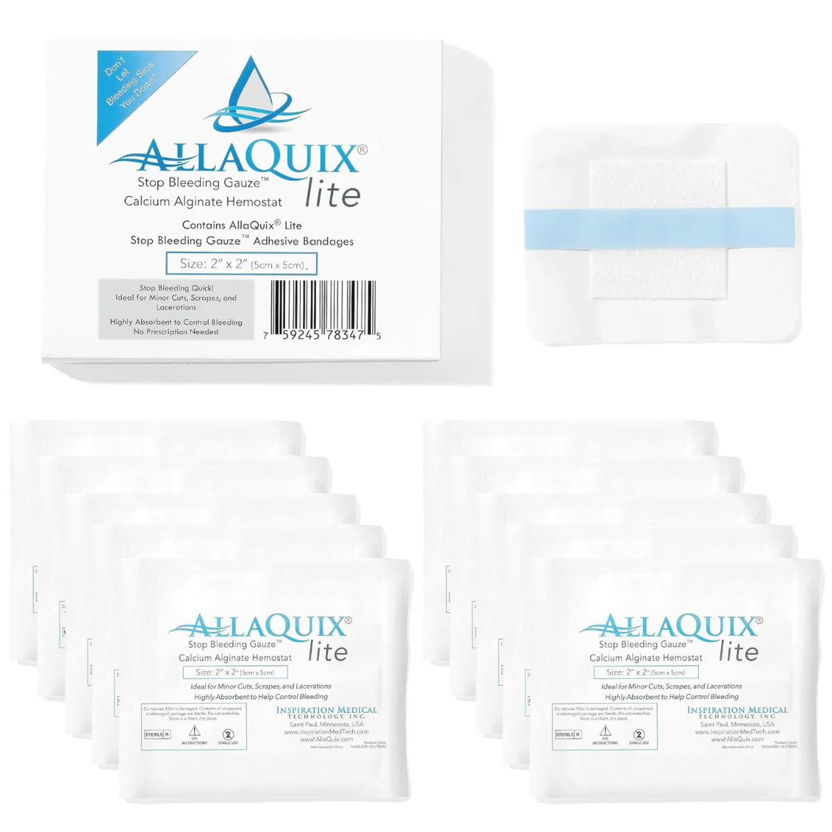 AllaQuix® Lite - Calcium Alginate Adhesive Bandage 2x2 (Box of 10)