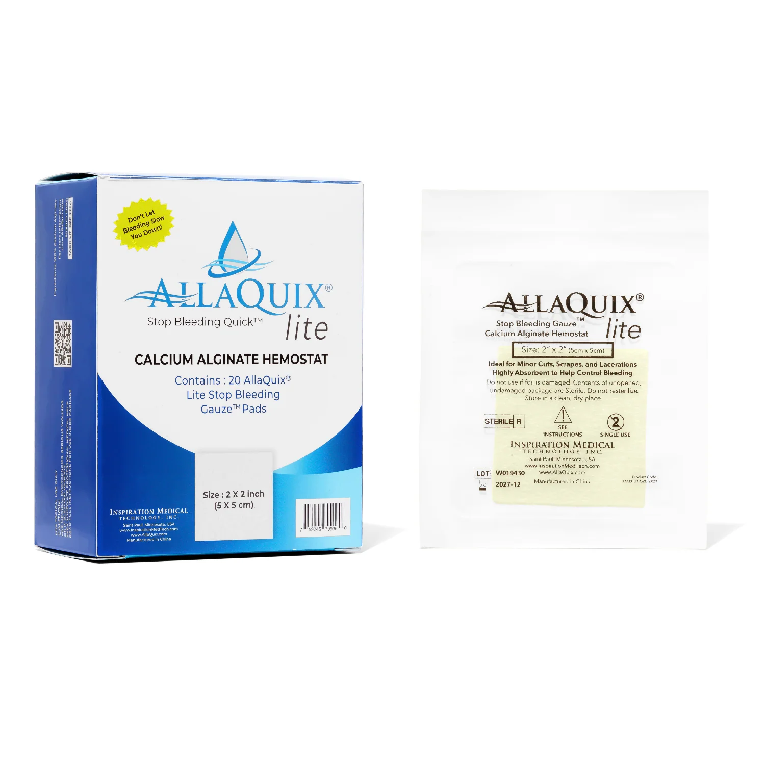AllaQuix® Lite Stop Bleeding Gauze (2x2) – Calcium Alginate Hemostatic Gauze Pad