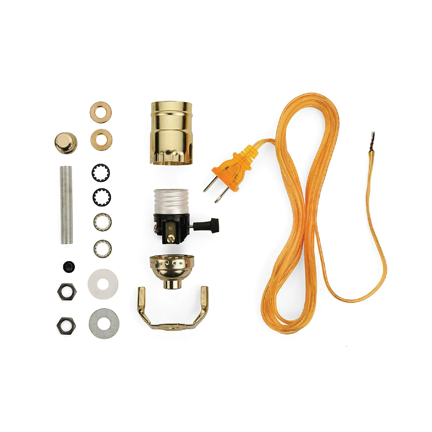 DIY Lamp Wiring Kit (Glossy Brass Socket + Gold Cord)
