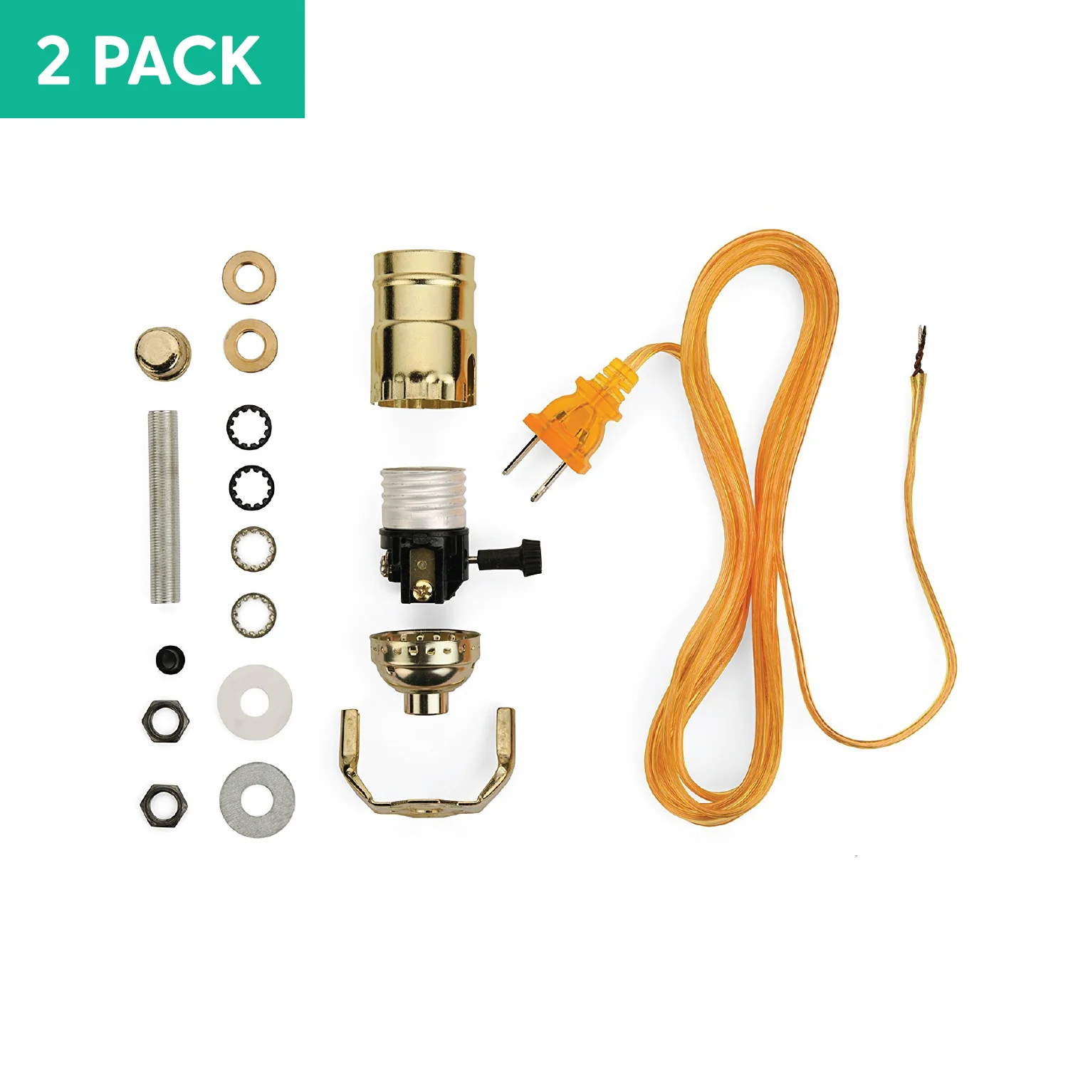 DIY Lamp Wiring Kit (Glossy Brass Socket + Gold Cord)