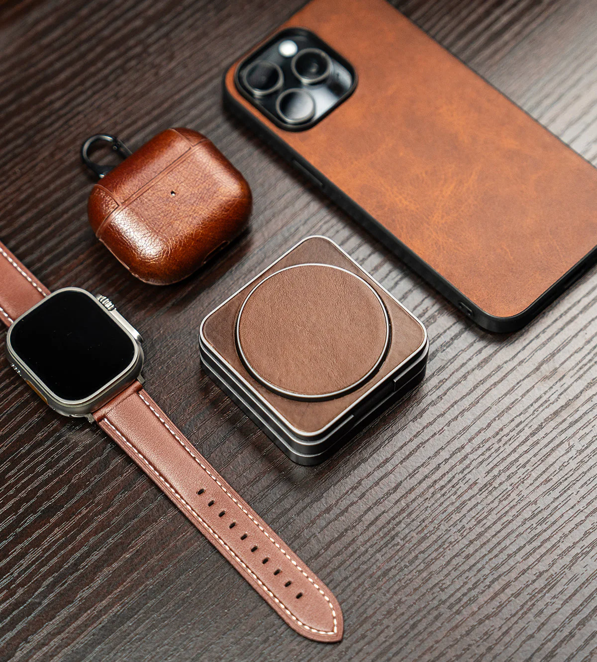 KUXIU X40 Pro 3-in-1 MagSafe Foldable Charging Stand - Leather Edition