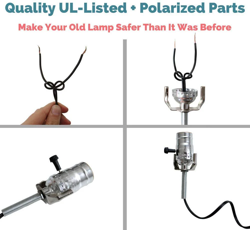 DIY Lamp Wiring Kit (Nickel Silver Socket & Black Cord)