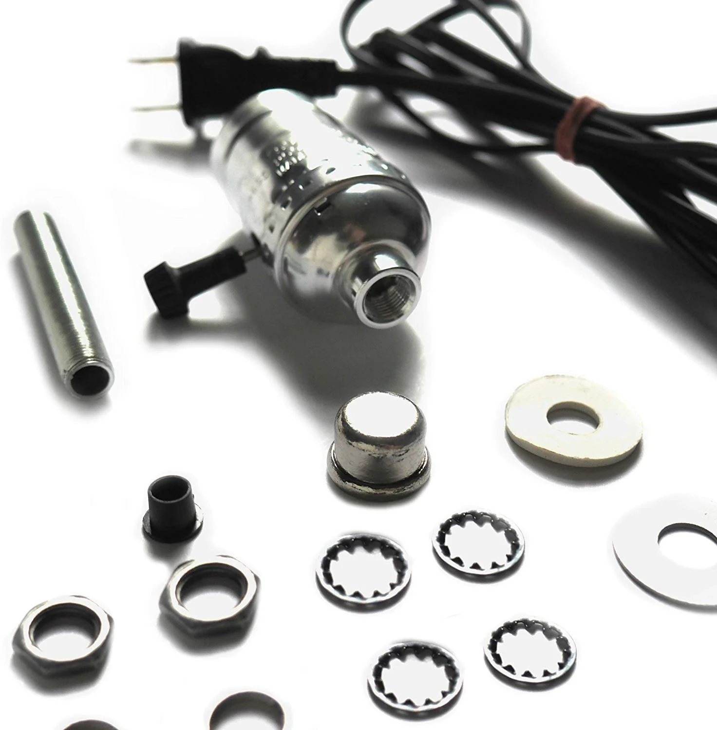 DIY Lamp Wiring Kit (Nickel Silver Socket & Black Cord)