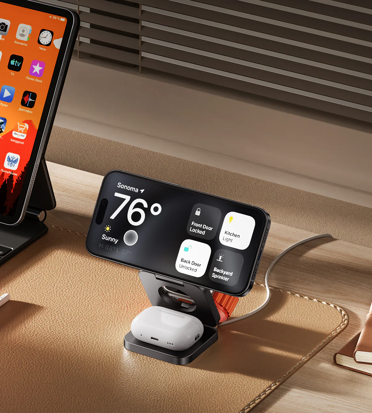 KUXIU X55 3-In-1 Foldable Magnetic Wireless Charging Station - Gray