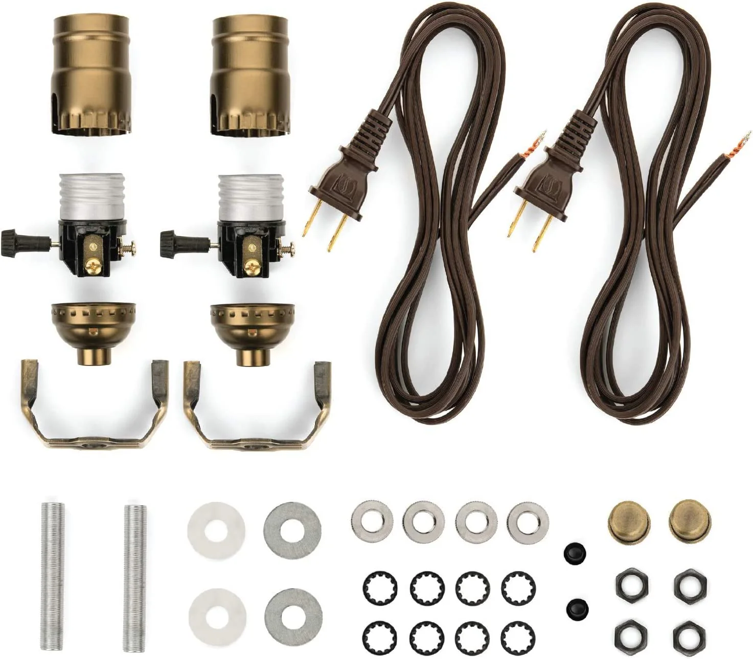DIY Lamp Wiring Kit (Antique Brass Socket & Brown Cord)