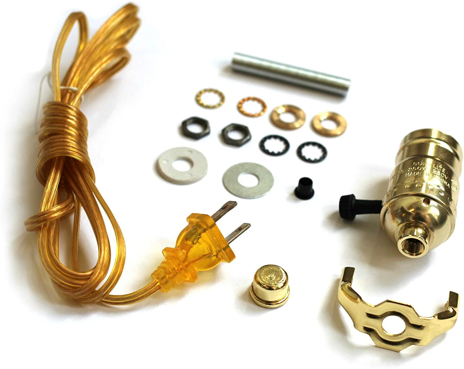 DIY Lamp Wiring Kit (Glossy Brass Socket + Gold Cord)