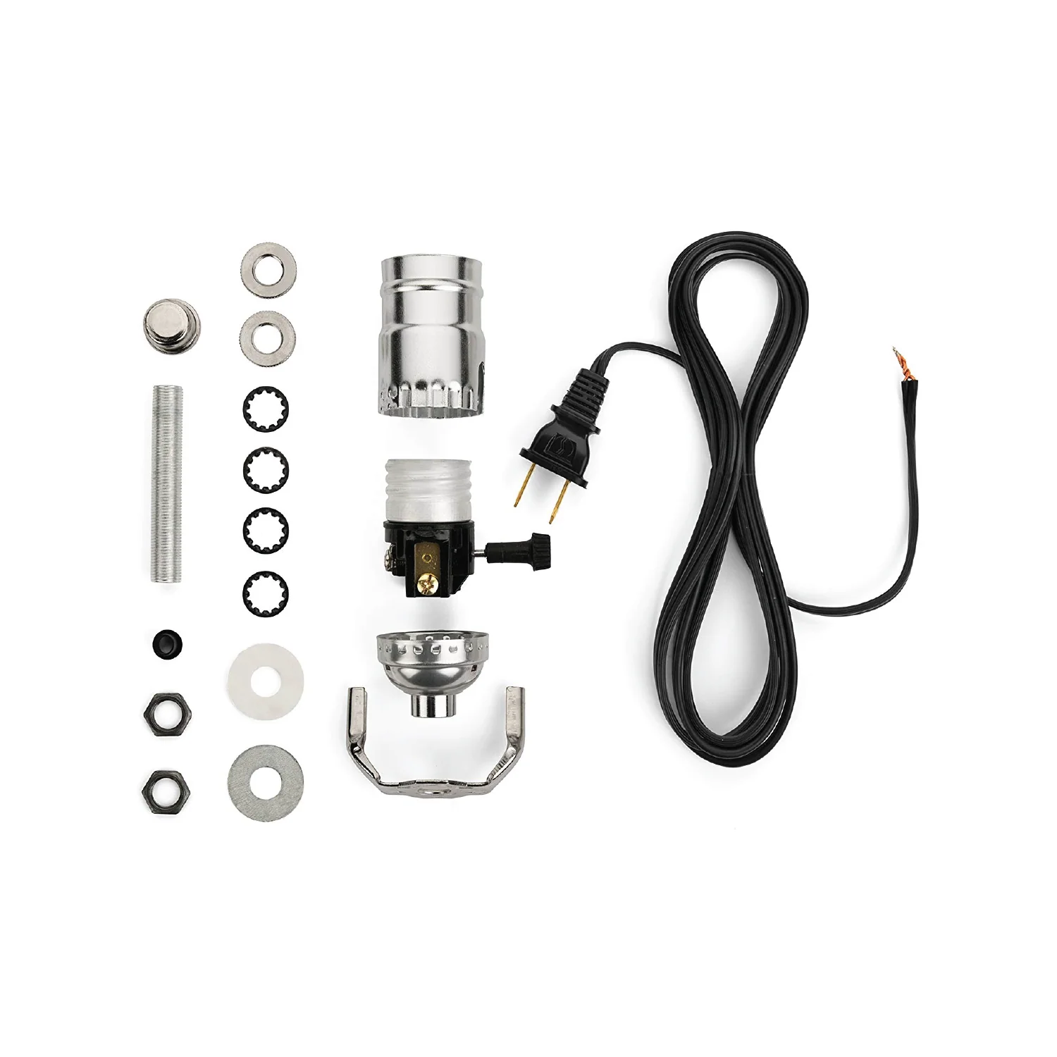 DIY Lamp Wiring Kit (Nickel Silver Socket & Black Cord)