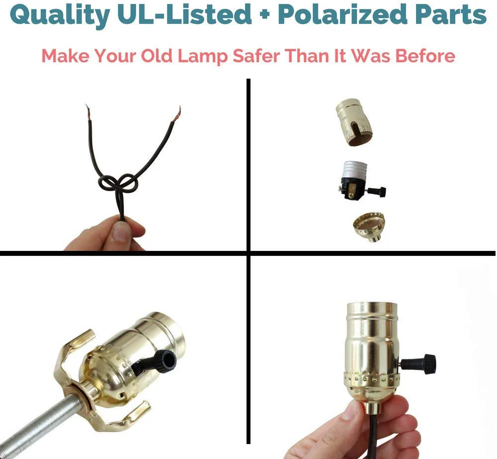 DIY Lamp Wiring Kit (Brass Socket & Brown Cord)