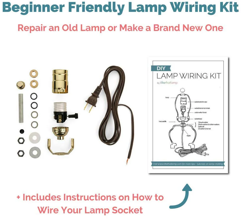 DIY Lamp Wiring Kit (Brass Socket & Brown Cord)