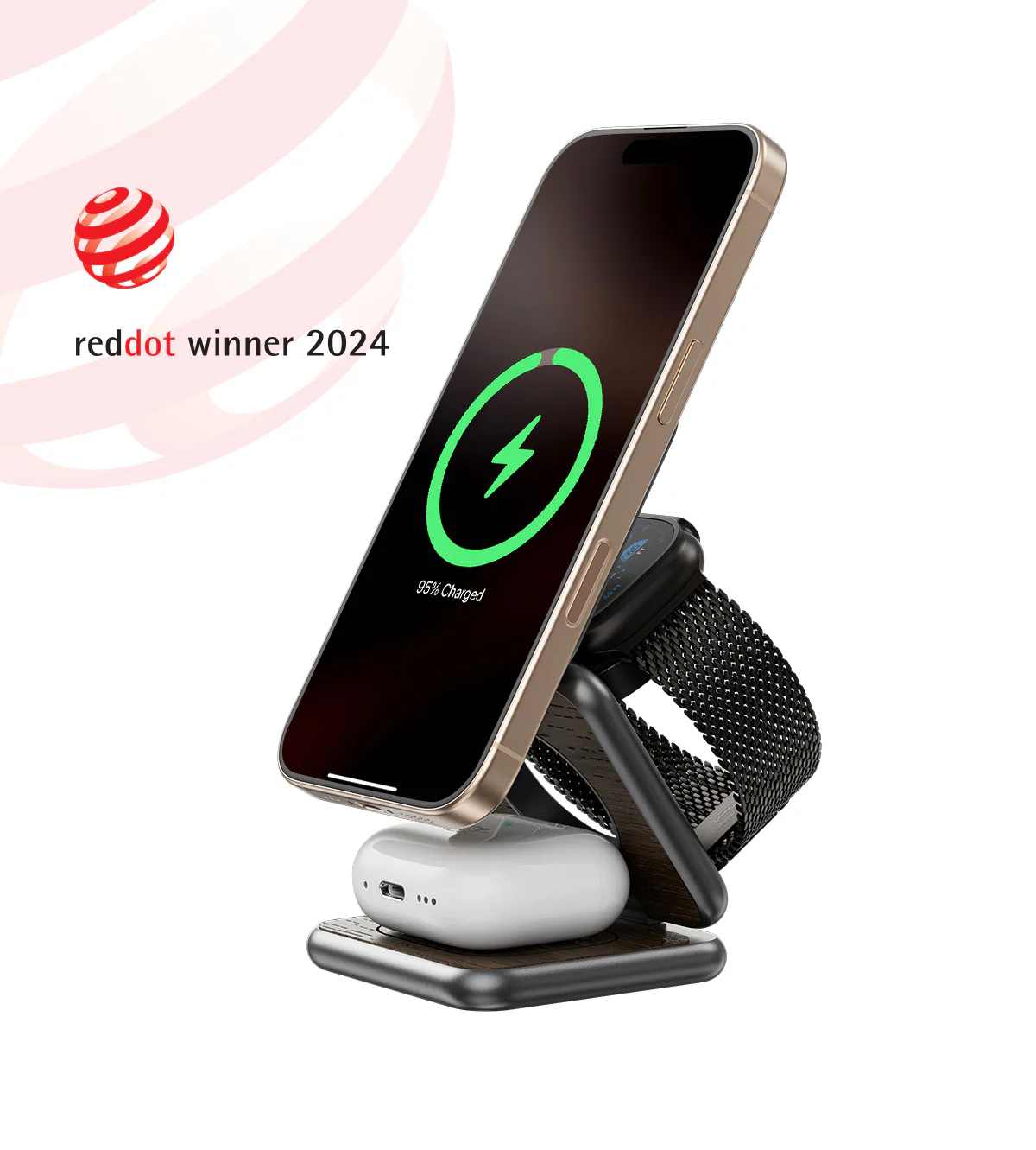 KUXIU X40 Pro 3-in-1 MagSafe Foldable Charging Stand - Wood Grain Edition