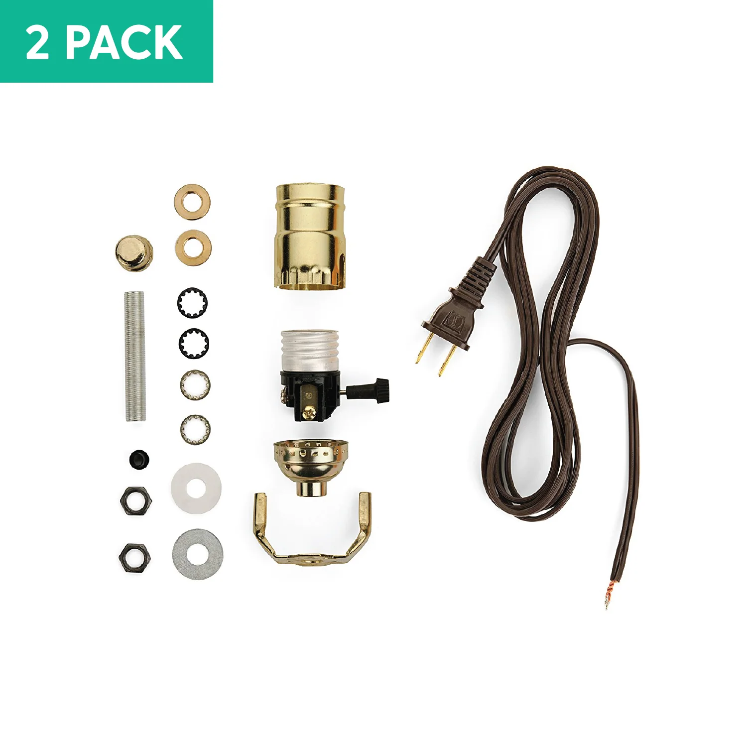 DIY Lamp Wiring Kit (Brass Socket & Brown Cord)