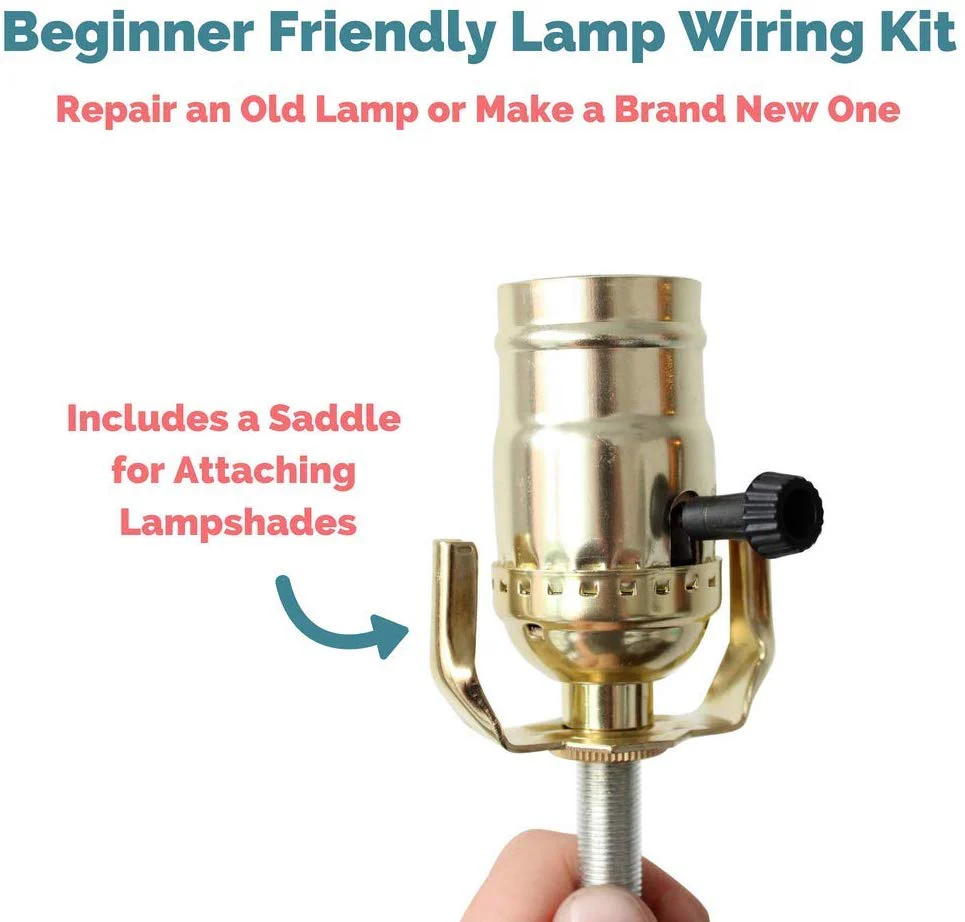 DIY Lamp Wiring Kit (Glossy Brass Socket + Gold Cord)