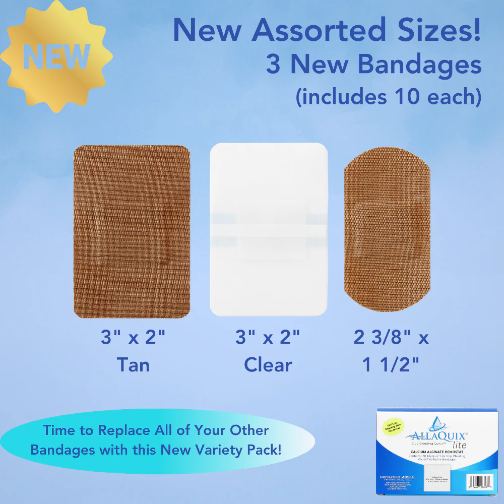 AllaQuix® Lite - Calcium Alginate Adhesive Bandages - 1x1 Variety (Box of 30)