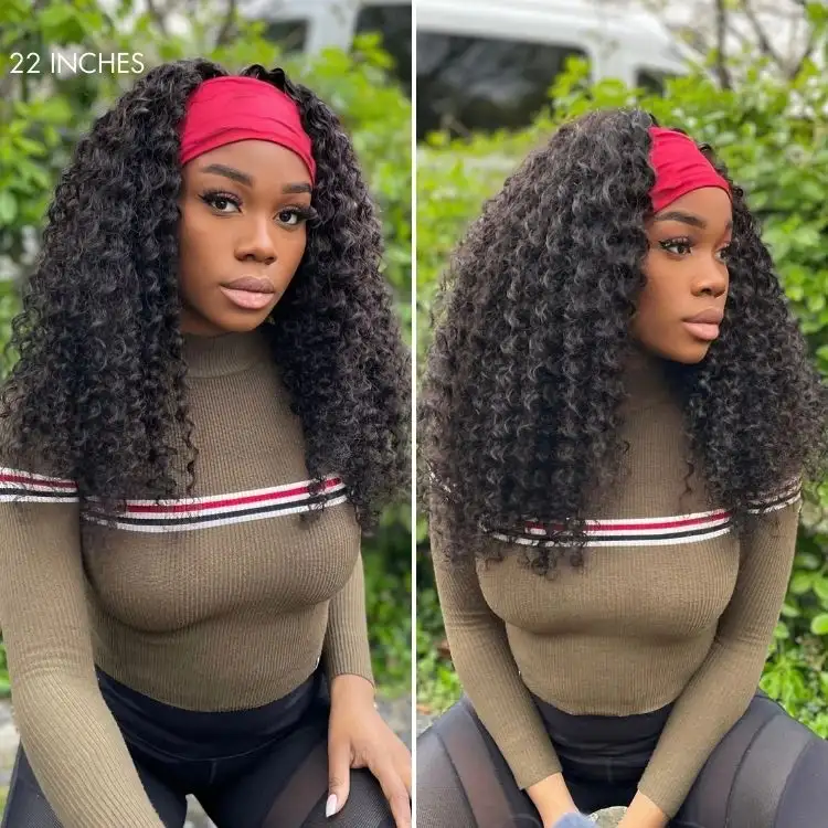 Black Deep Wave Headband Wig (Get Free Trendy Headbands)