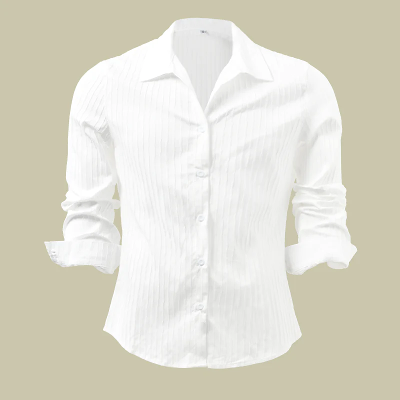 Men's Solid Color Striped Lapel Long Sleeve Shirt 94598700Z