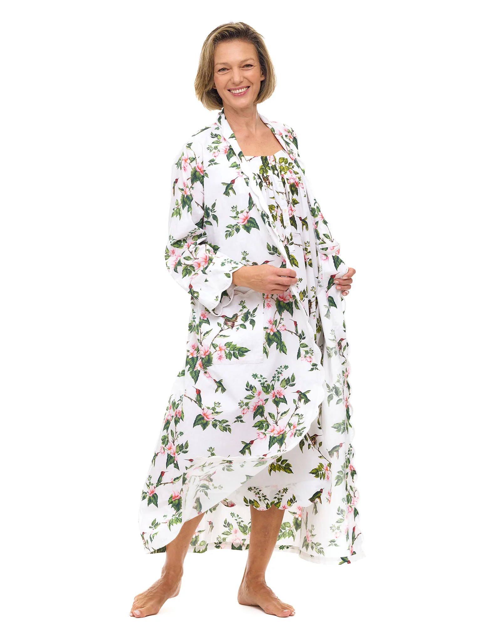 White Hummingbird Gathered Nightgown