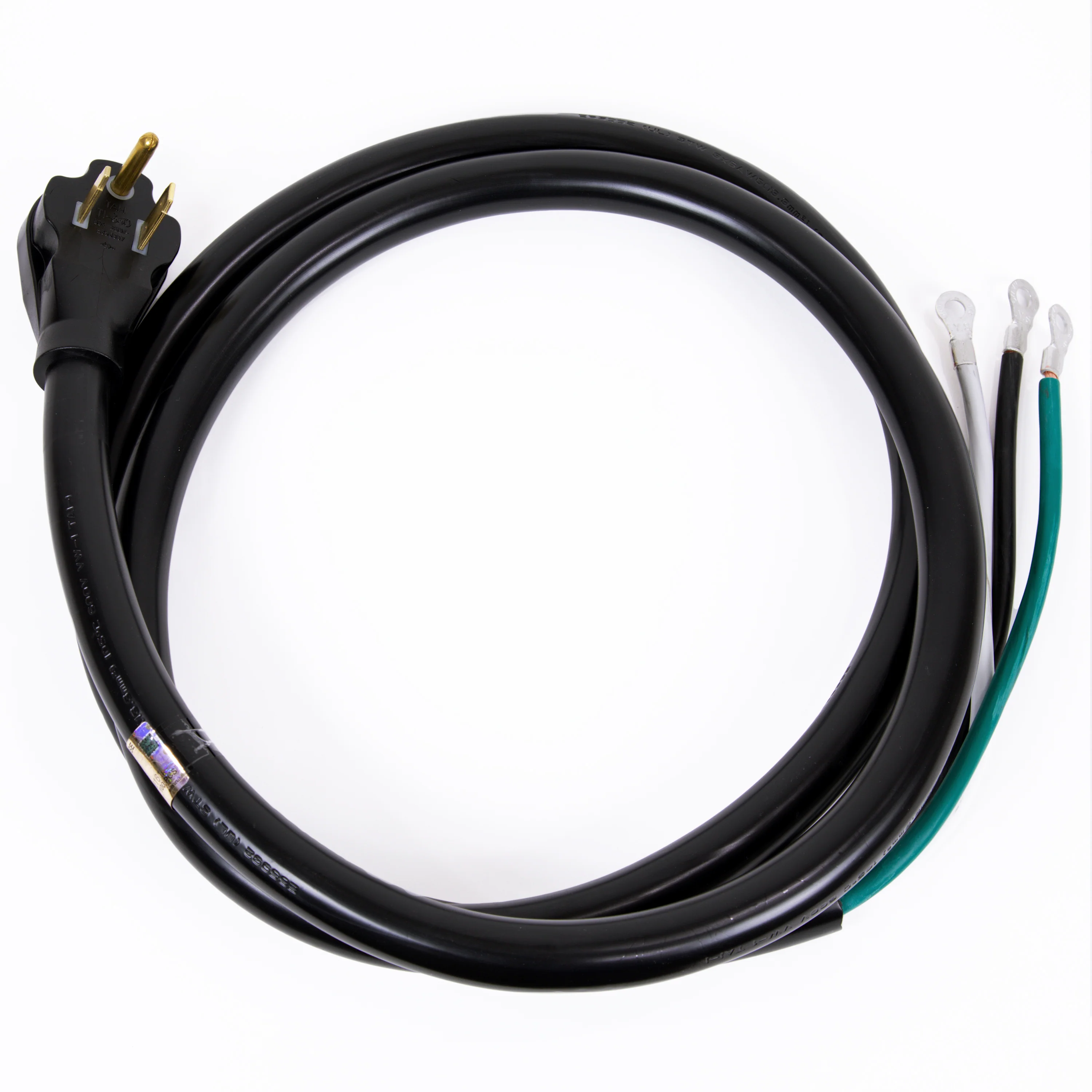 Power Cord with NEMA 6-50P Plug Open End with Eyelet 6-2 Gauge UL listed, Black