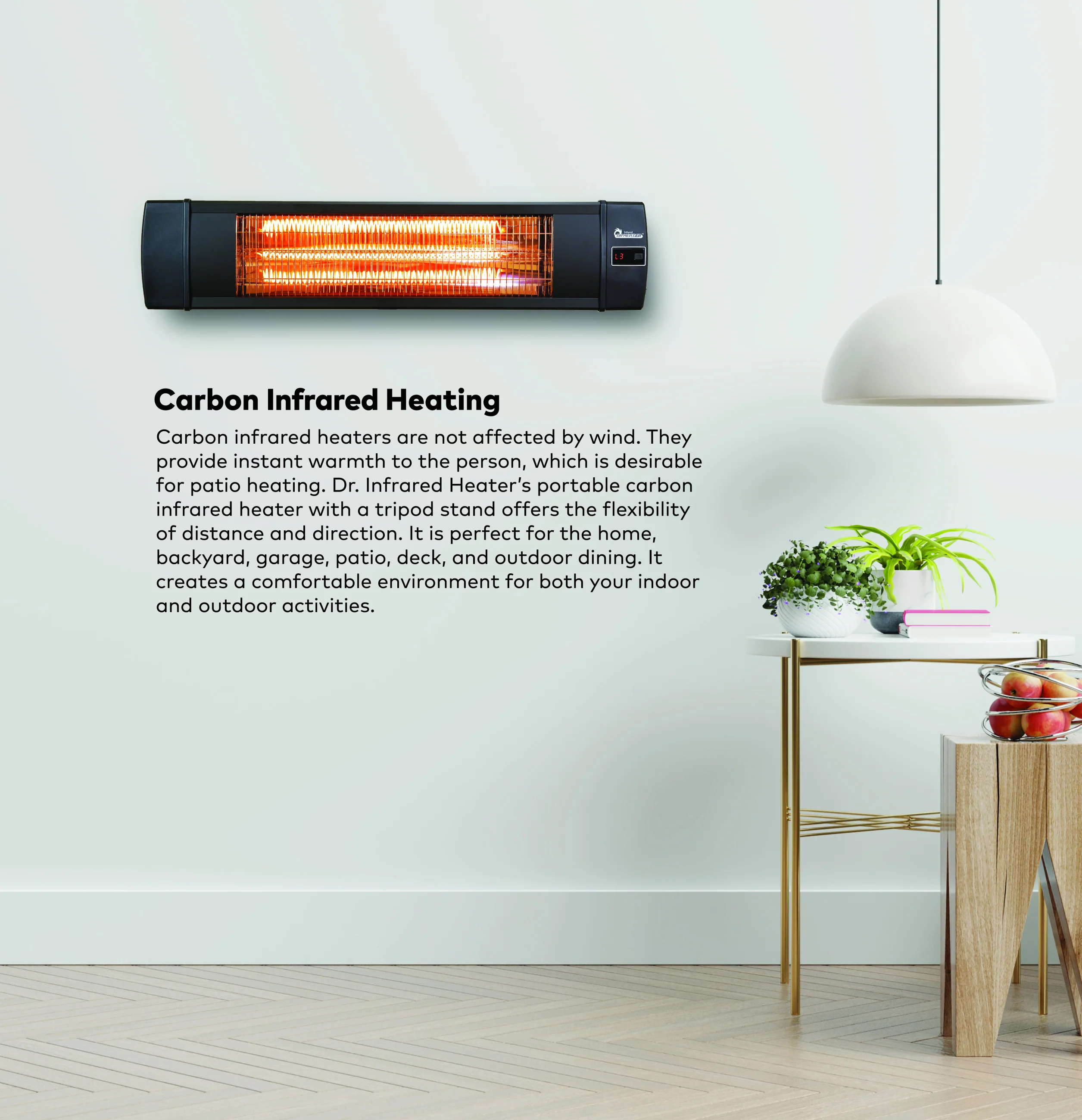 Dr. Infrared Heater DR-368, Indoor/Outdoor 1500W Carbon Infrared Patio Heater with Tripod and Remote Control, Black