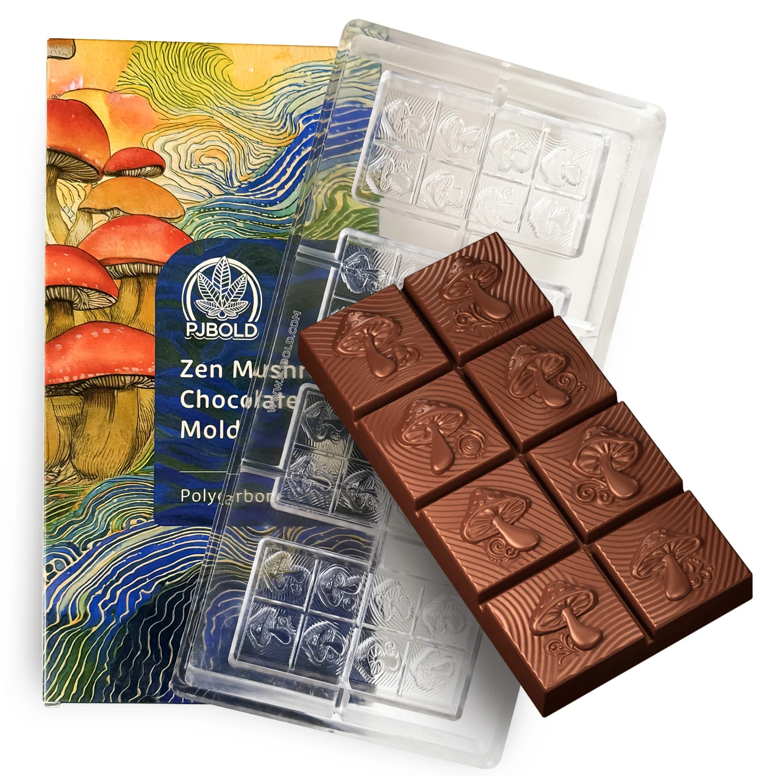 Zen Mushroom, Polycarbonate Bar Mold, 38mL (50 gram), 8 Pieces, For Gummies, Candies, Chocolates