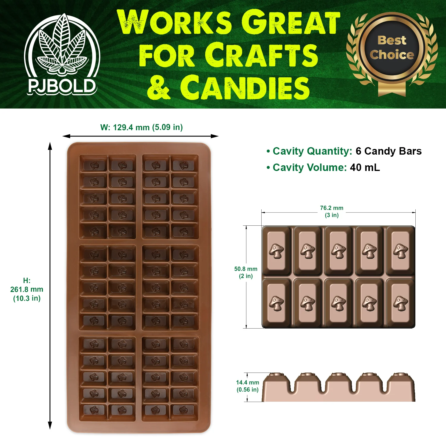 Small Mushroom Chocolate Bar Silicone Candy Mold Trays, 2 Pack For Candies, Chocolate & Gummies