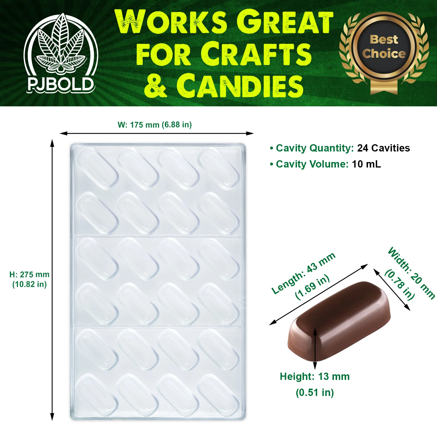 10mL Square Mold, 24 Cavity, Polycarbonate P1010