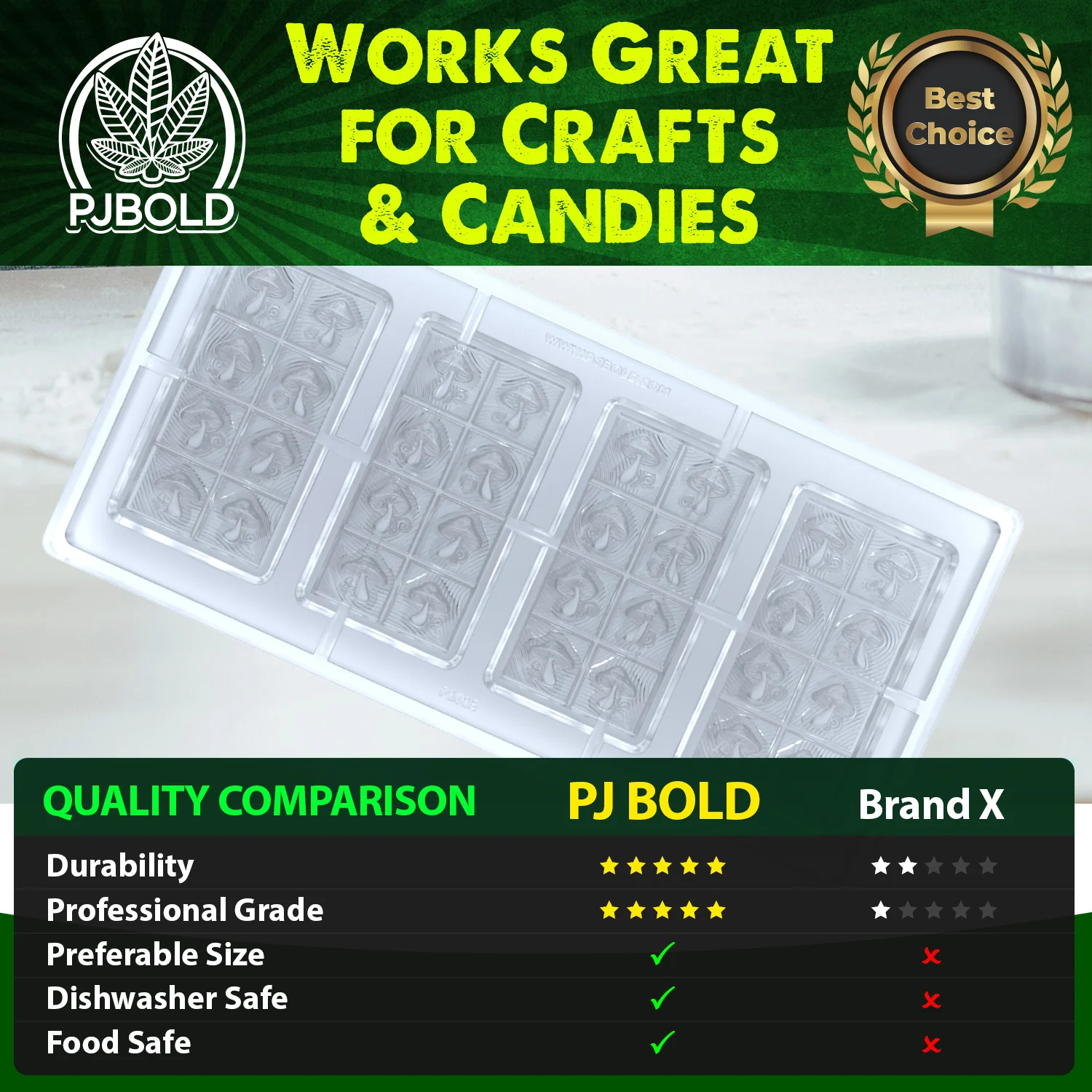 Zen Mushroom, Polycarbonate Bar Mold, 38mL (50 gram), 8 Pieces, For Gummies, Candies, Chocolates