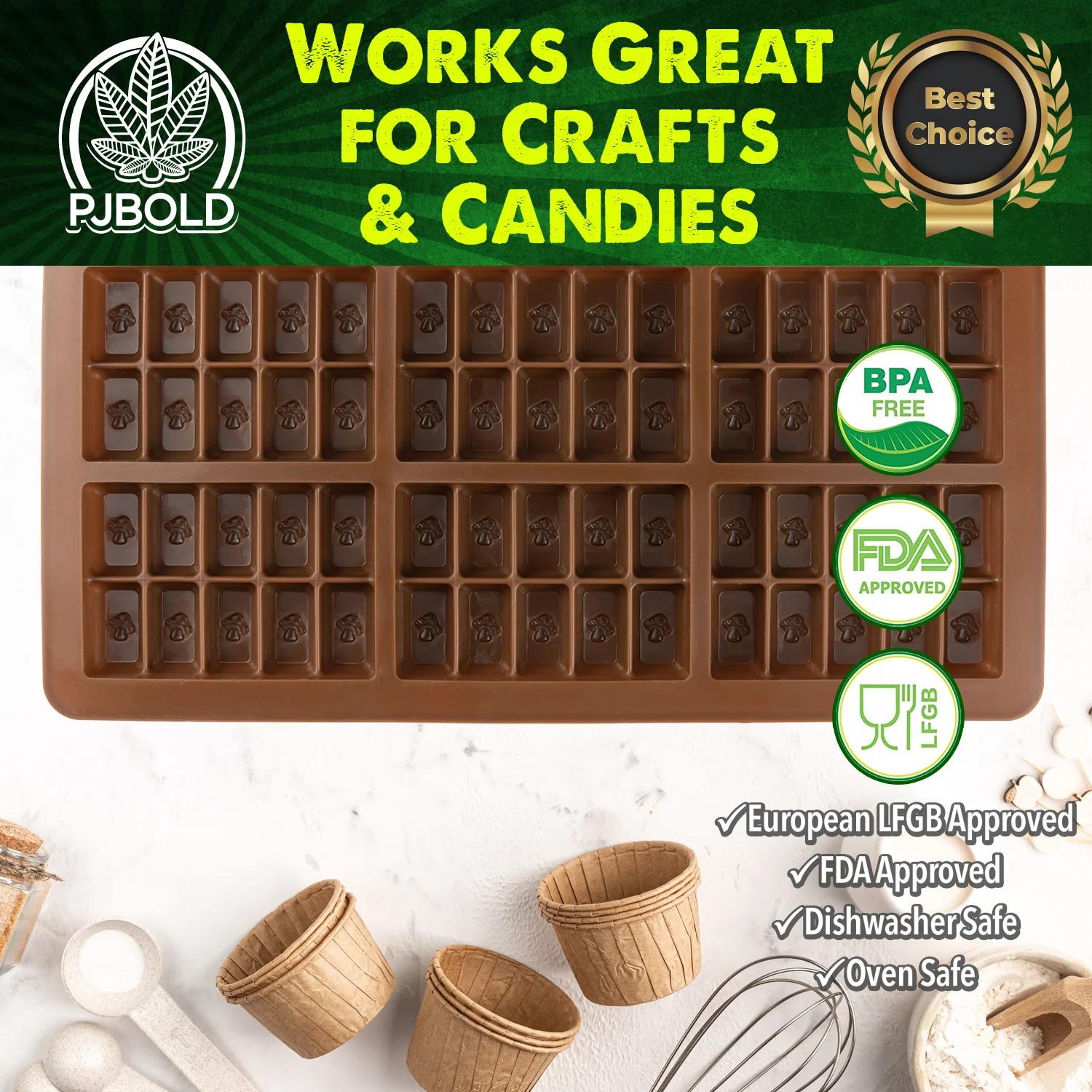Small Mushroom Chocolate Bar Silicone Candy Mold Trays, 2 Pack For Candies, Chocolate & Gummies