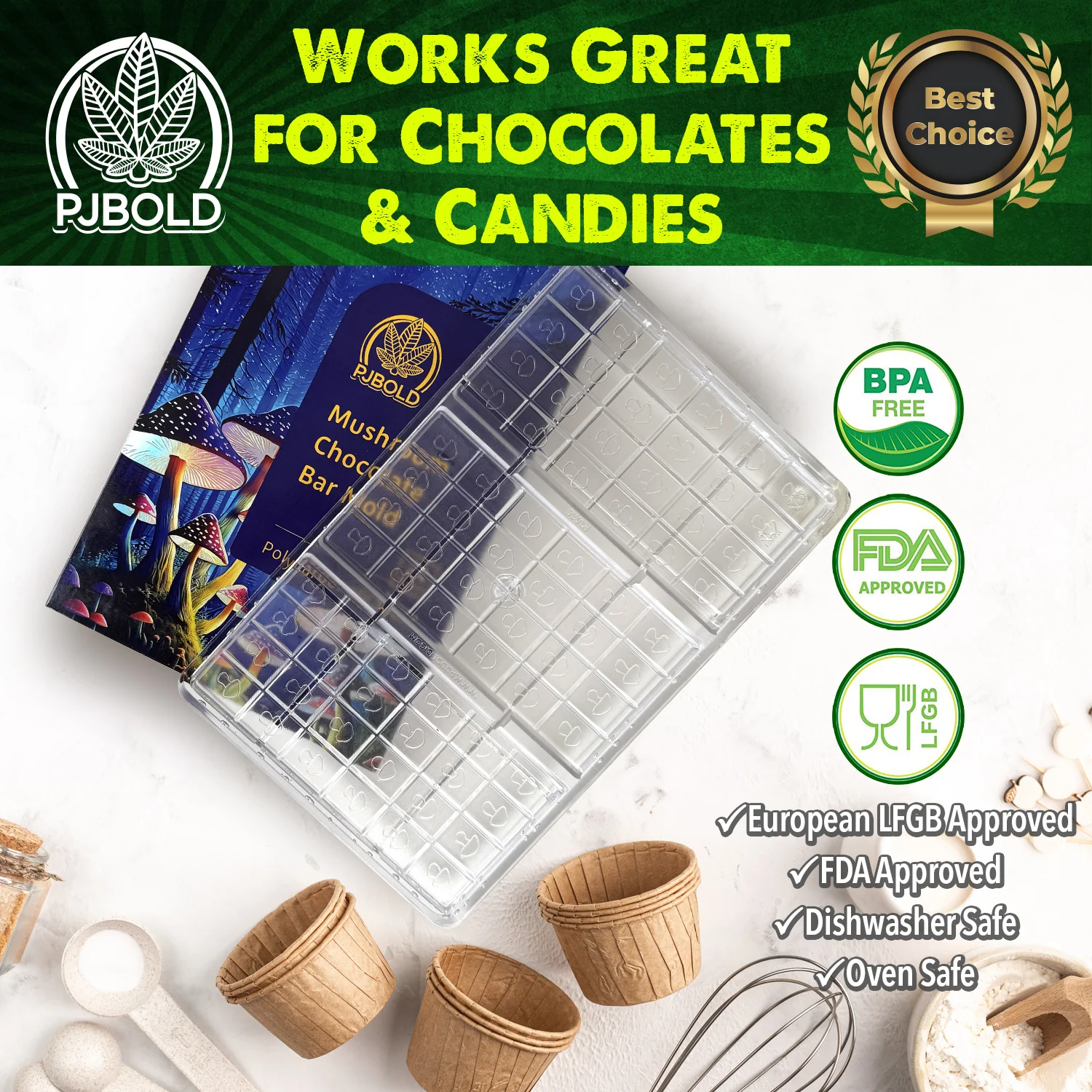 Mushroom, Polycarbonate Chocolate Mold, 88mL (114 gram), 24 Piece Bar