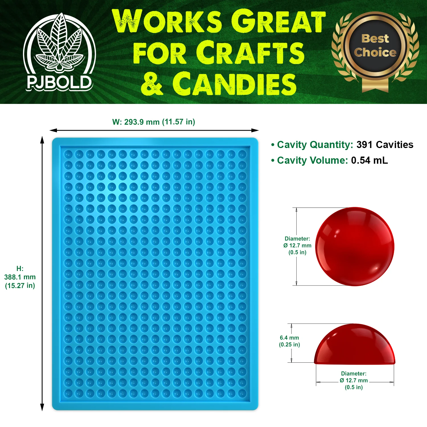 Half Dome Wax Melt, 0.54mL, 391 Cavity, Half Sheet for Candies, Chocolates & Gummies