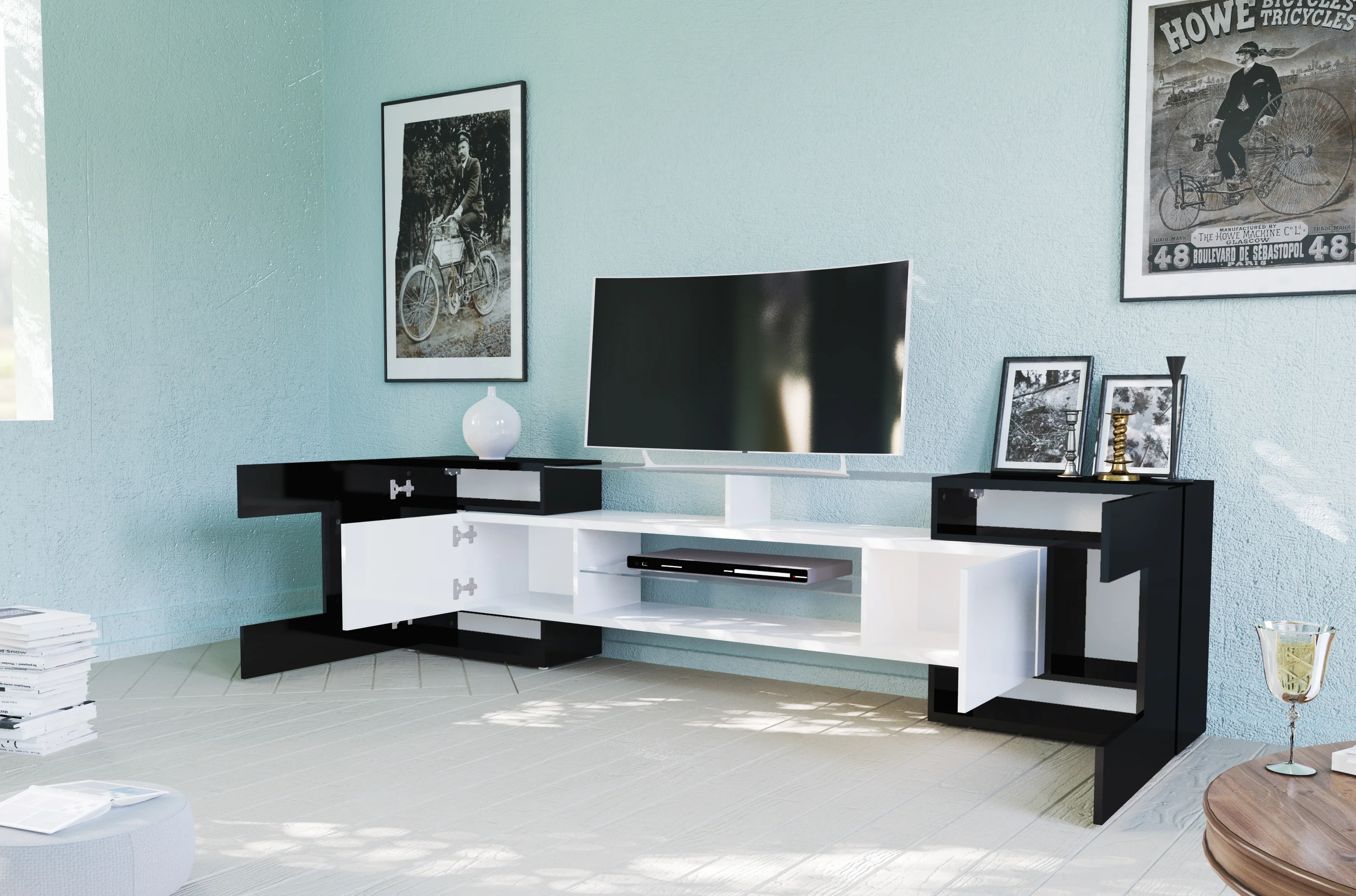 Peru 4 Cabinets High Gloss TV Stand, for TVs up to 88