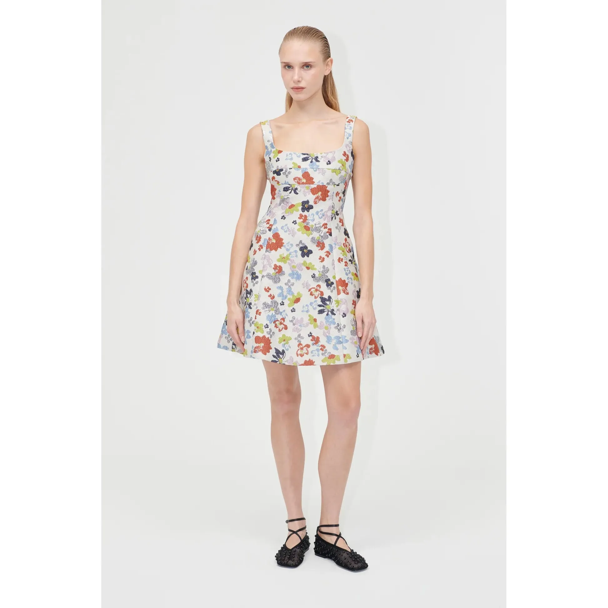 Sleeveless Fitted Waist Dress - Skyfall Flowers
