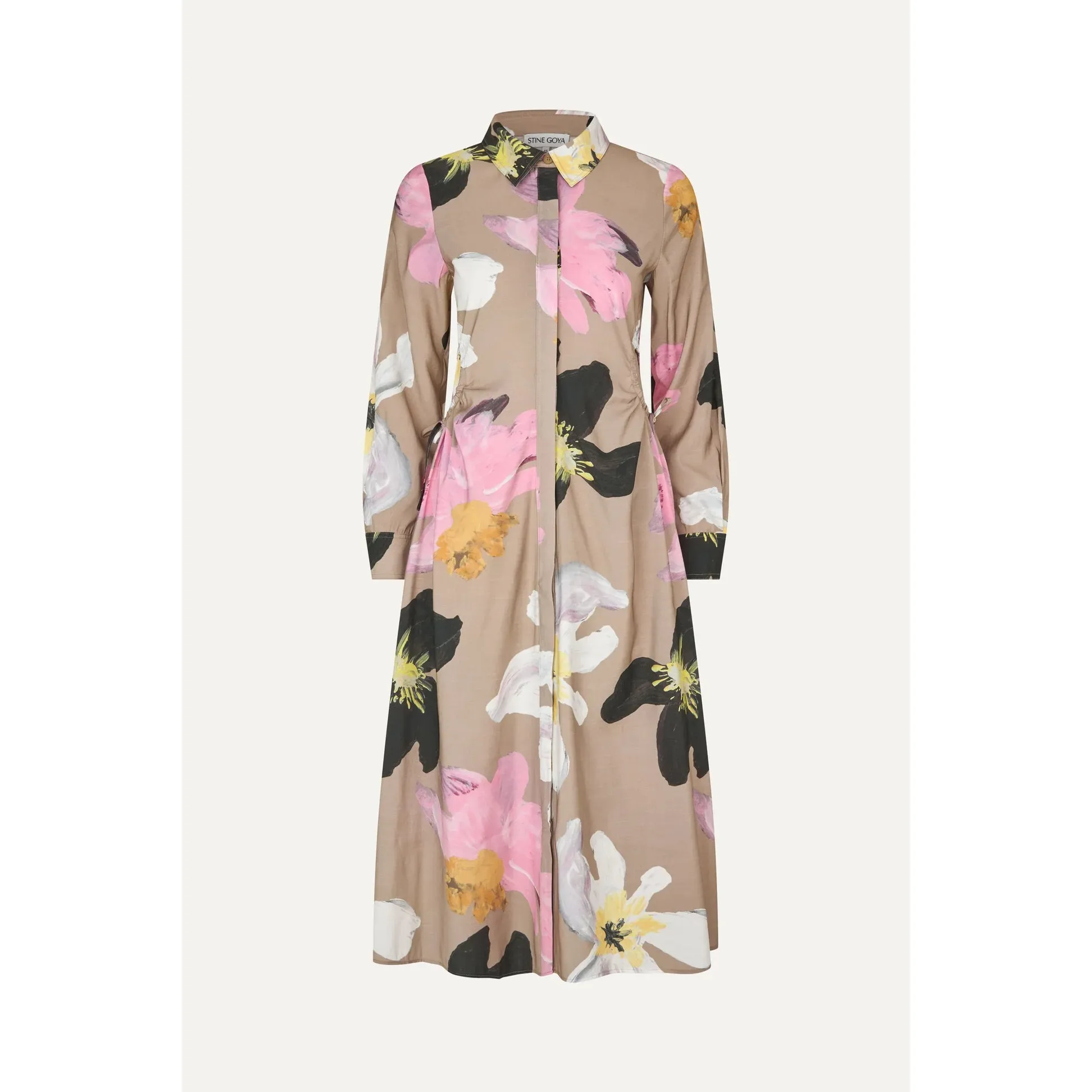 Waist Gather Shirt Midi Dress - Wild Flowers